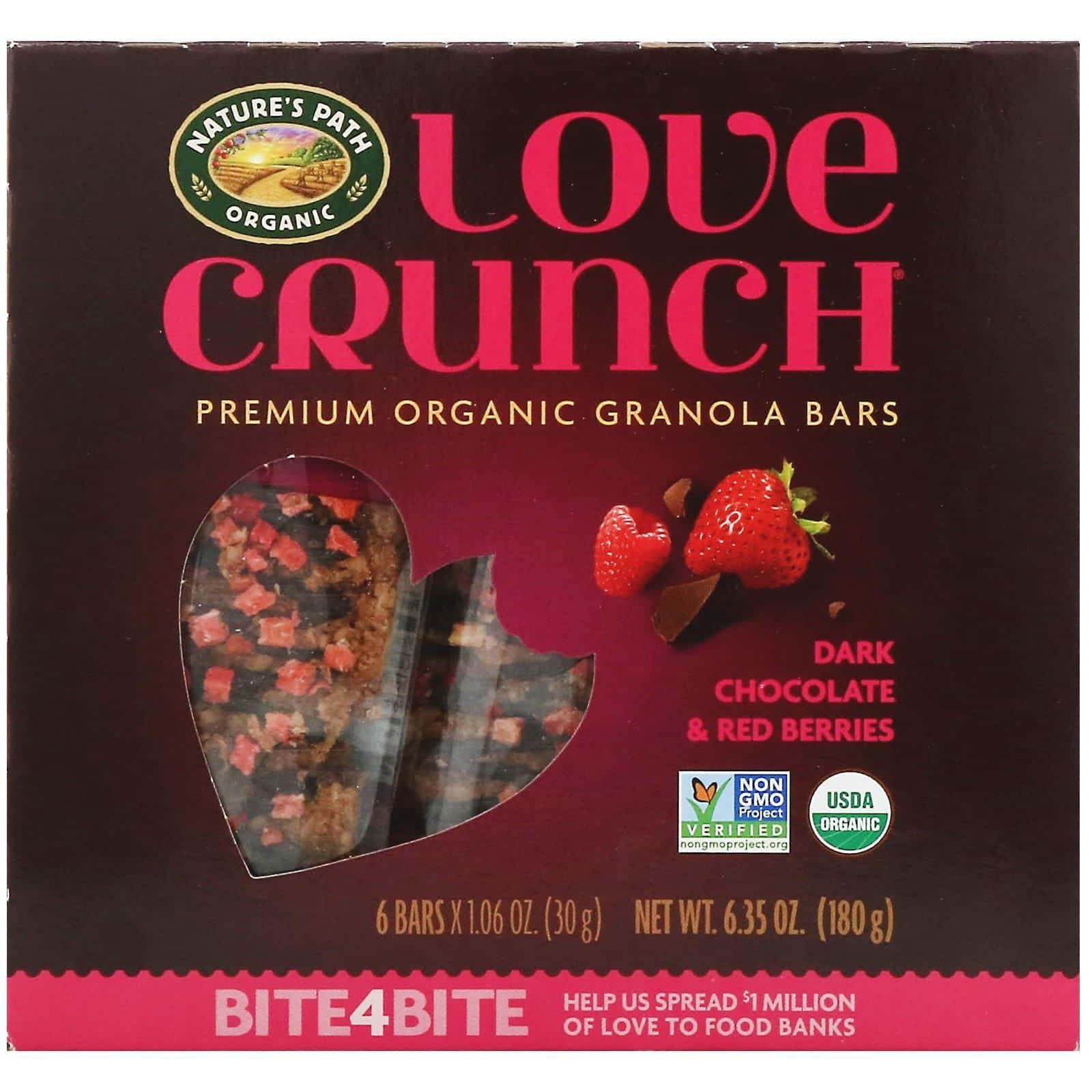 Nature's Path, Love Crunch, barritas de granola orgánica prémium, chocolate amargo y bayas rojas, 6 barritas, 30 g (1,06 oz) cada una