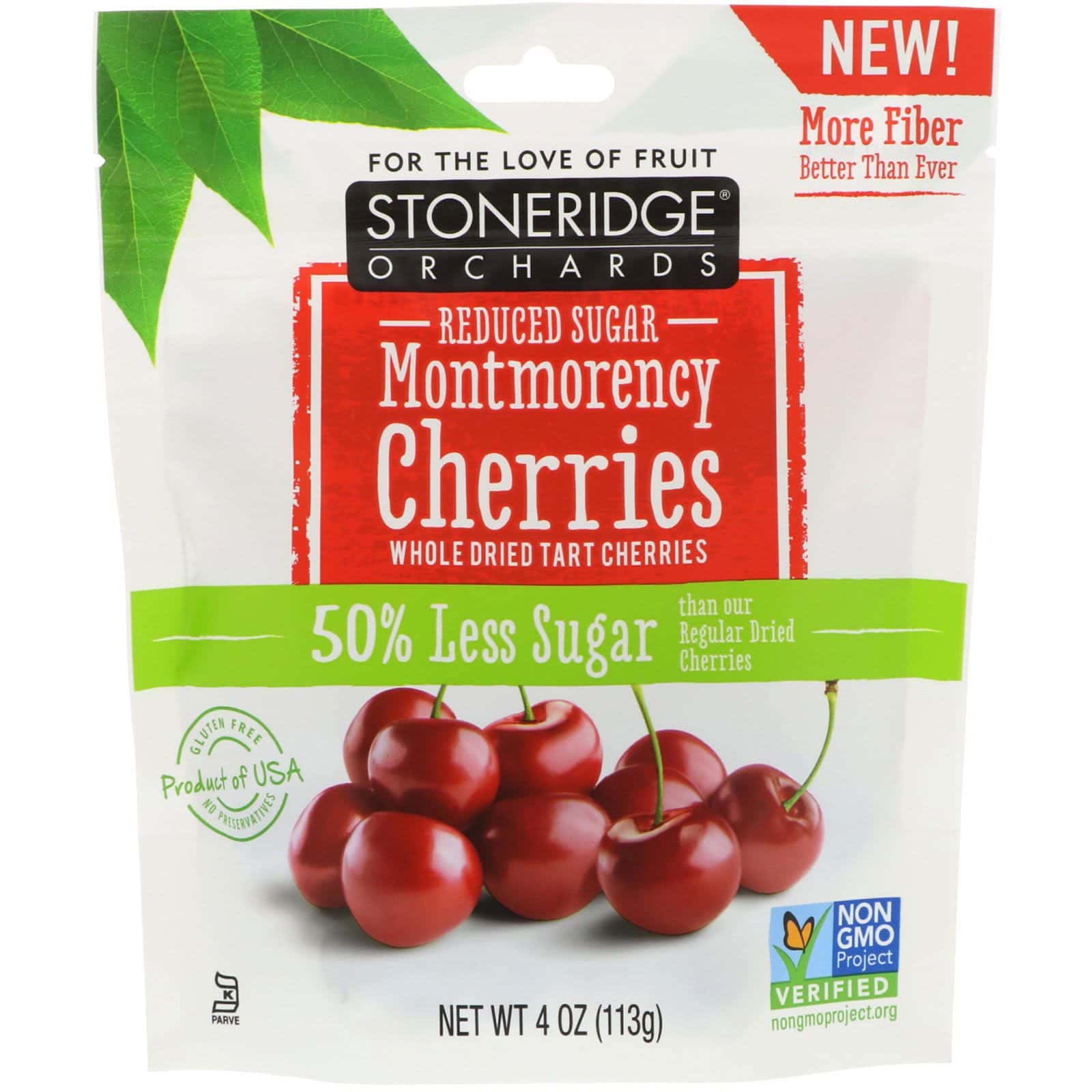 Stoneridge Orchards, Cerezas Montmorency, cerezas ácidas integrales secas, azúcar reducido, 113 g (4 oz)