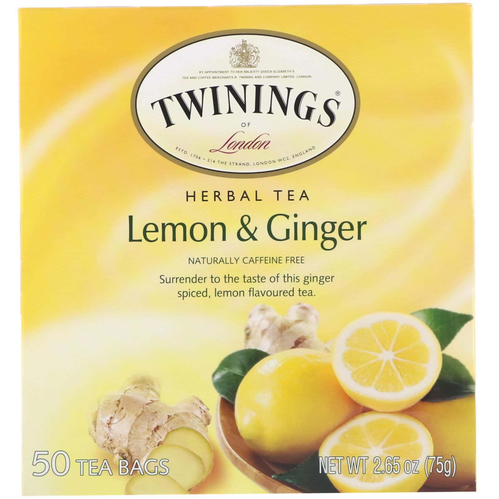 Twinings, Té de hierbas, Limón y Jengibre, sin cafeína, 50 saquitos de té, 75 g (2,65 oz)