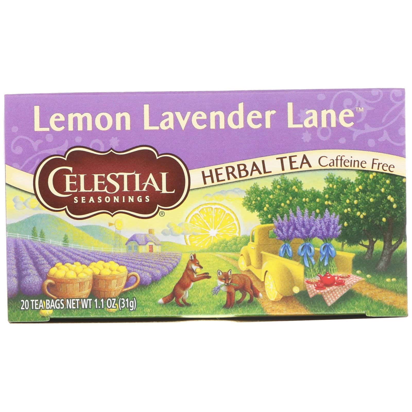Celestial Seasonings, Té de hierbas, caminos de limón y lavanda, sin cafeína, 20 saquitos de té - 1,1 oz (31 g)