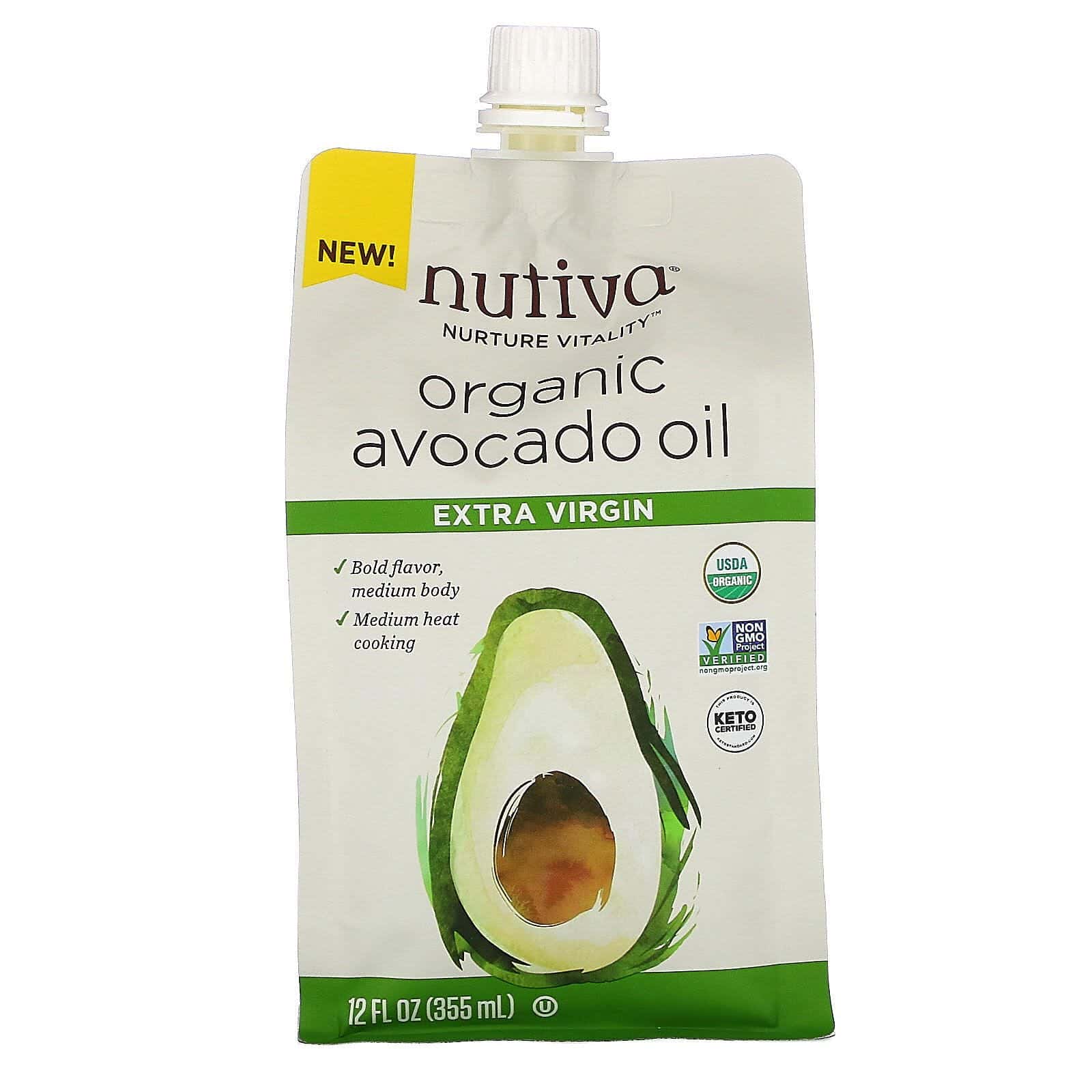 Nutiva, Aceite de aguacate orgánico, Extra virgen, 355 ml (12 oz. líq.)