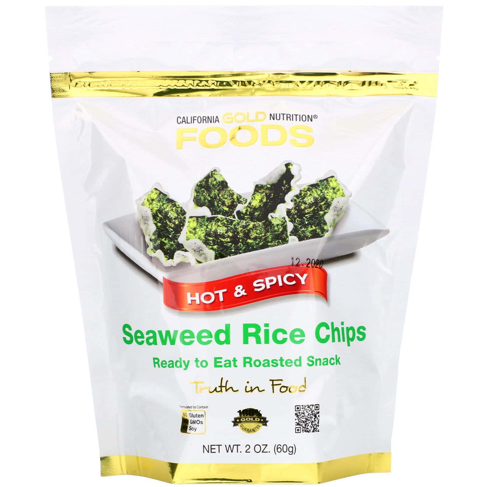 California Gold Nutrition, Chips de arroz con algas marinas, Picantes y especiados, 60 g (2 oz)