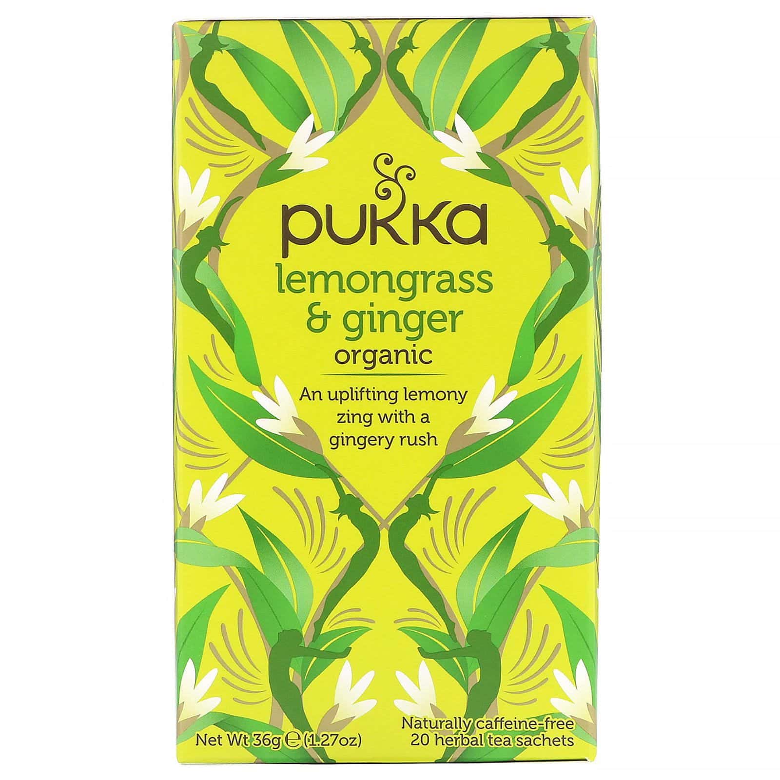 Pukka Herbs, Limoncillo y jengibre orgánicos, sin cafeína, 20 saquitos de té de hierbas, 36 g (1,27 oz)