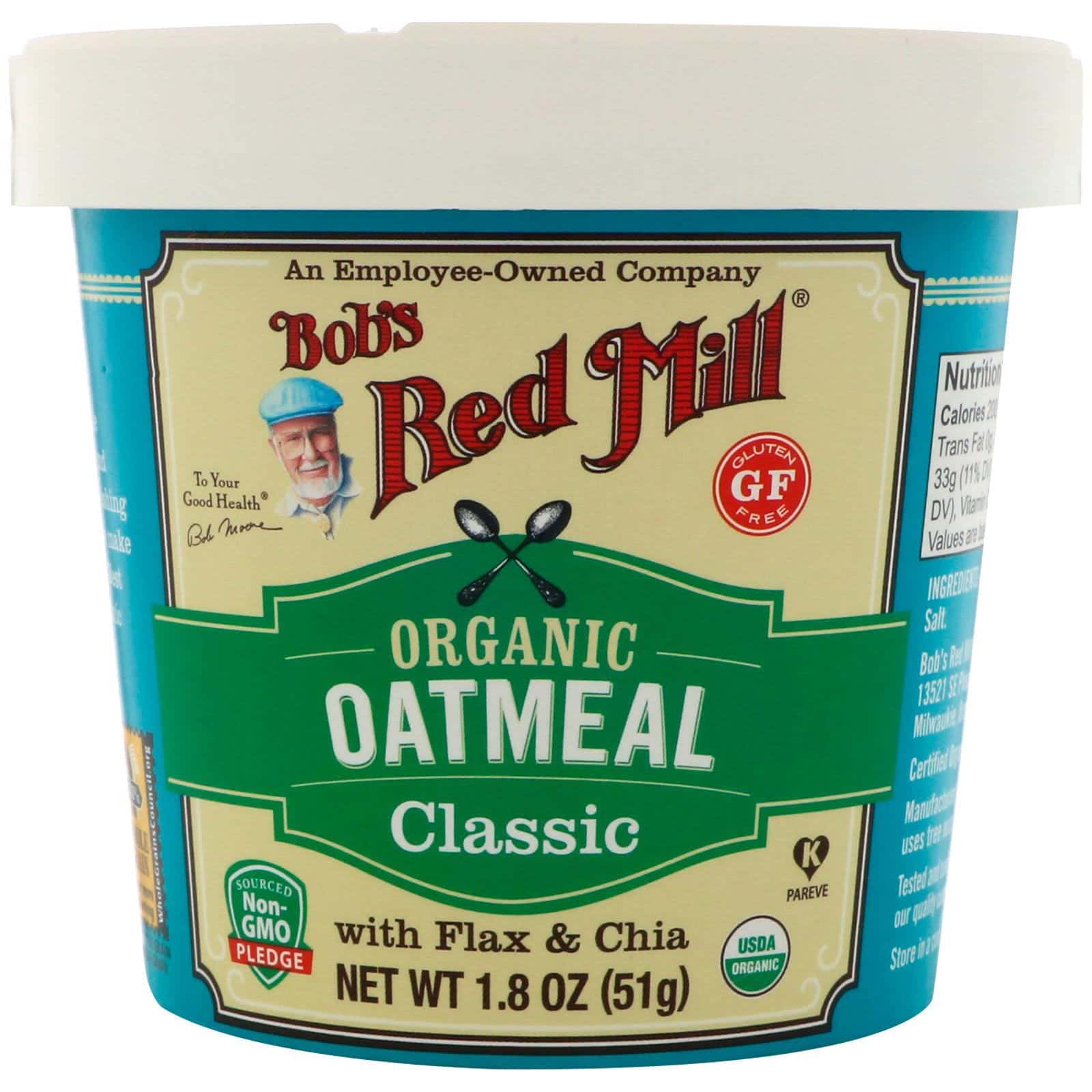 Bob's Red Mill, Taza de avena orgánica, clásica con linaza y chia, 1.8 oz (51 g)