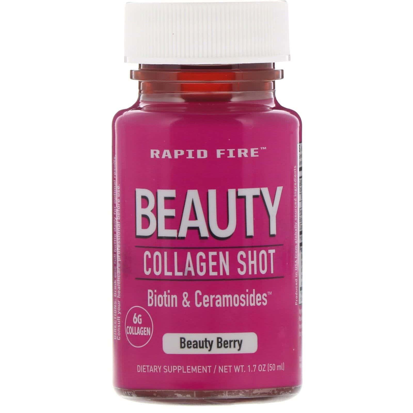 RAPIDFIRE, Potenciador de belleza con colágeno, Biotina y Ceramosides, Belleza de baya, 6 g, 50 ml, (1,7 oz)