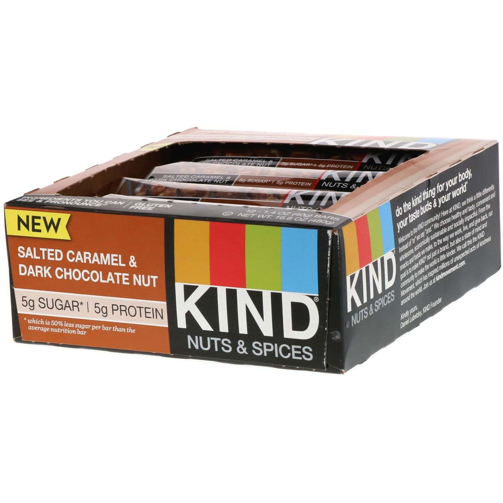 KIND Bars, Nuts & Spices, Salted Caramel & Dark Chocolate Nut, 12 Bars, 1.4 oz (40 g) Each