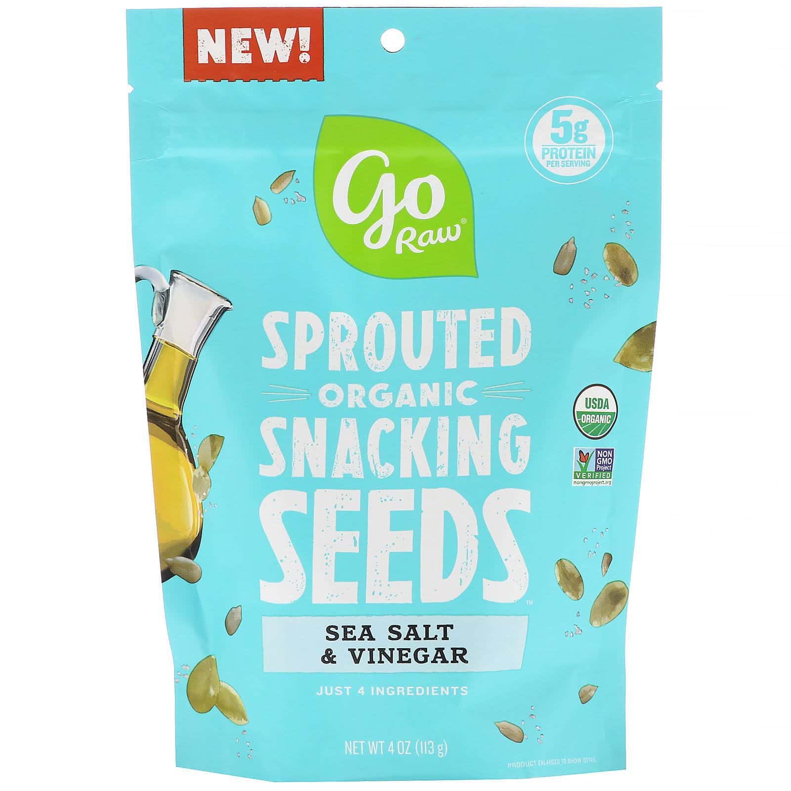 Go Raw, Semillas germinadas orgánicas para colación, con sal marina y vinagre 113 g (4 oz)