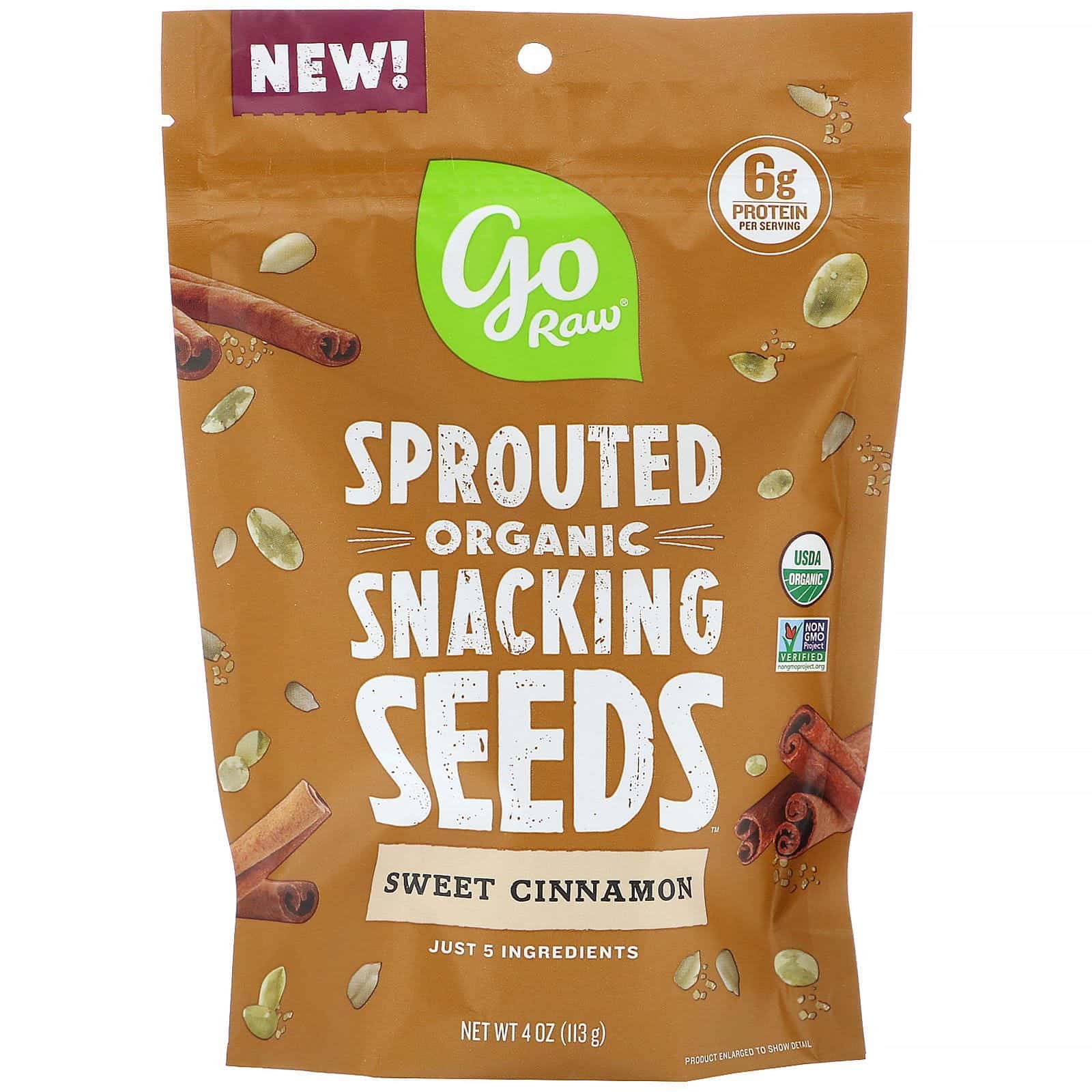 Go Raw, Semillas germinadas orgánicas para colación, con canela dulce 113 g (4 oz)