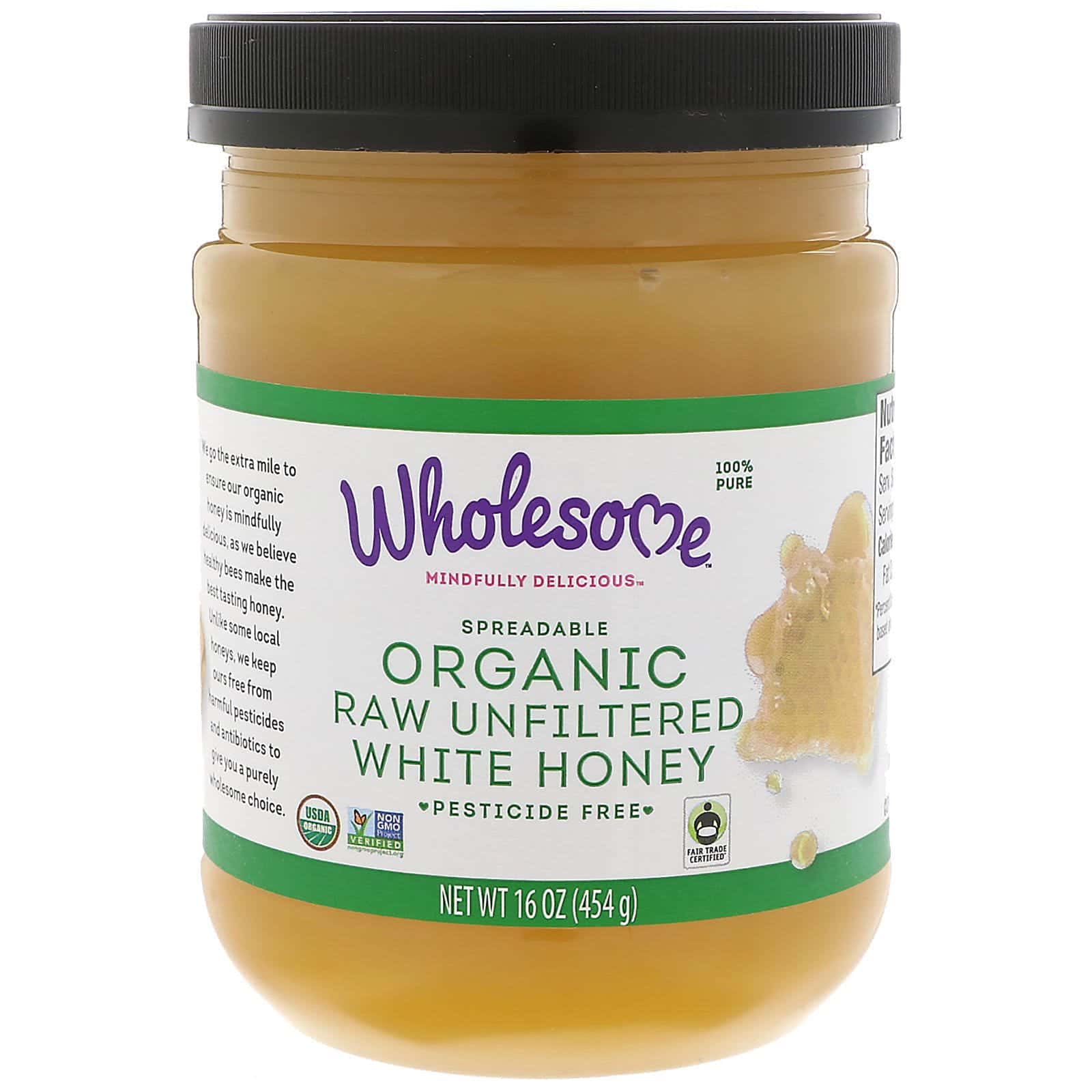 Wholesome, Orgánica, miel blanca cruda sin filtrar y untable, 16 oz (454 g)