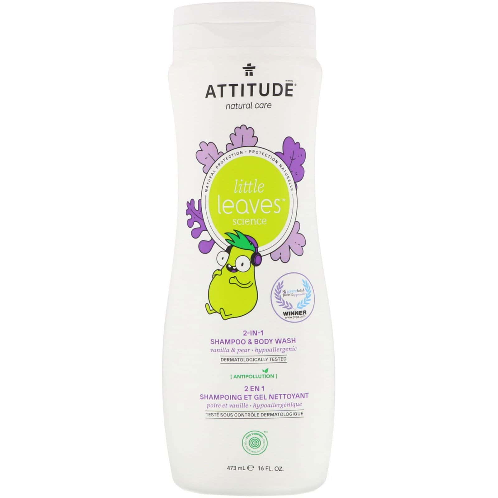 ATTITUDE, Little Leaves Science, champú y jabón líquido corporal 2 en 1, vainilla y pera, 473 ml (16 oz. liq.)