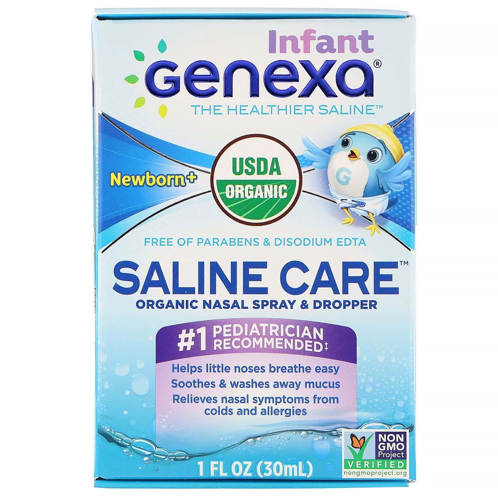 Genexa, Saline Care para bebés, Spray nasal orgánico con gotero, Recién nacidos en adelante, 30 ml (1 oz. líq.)