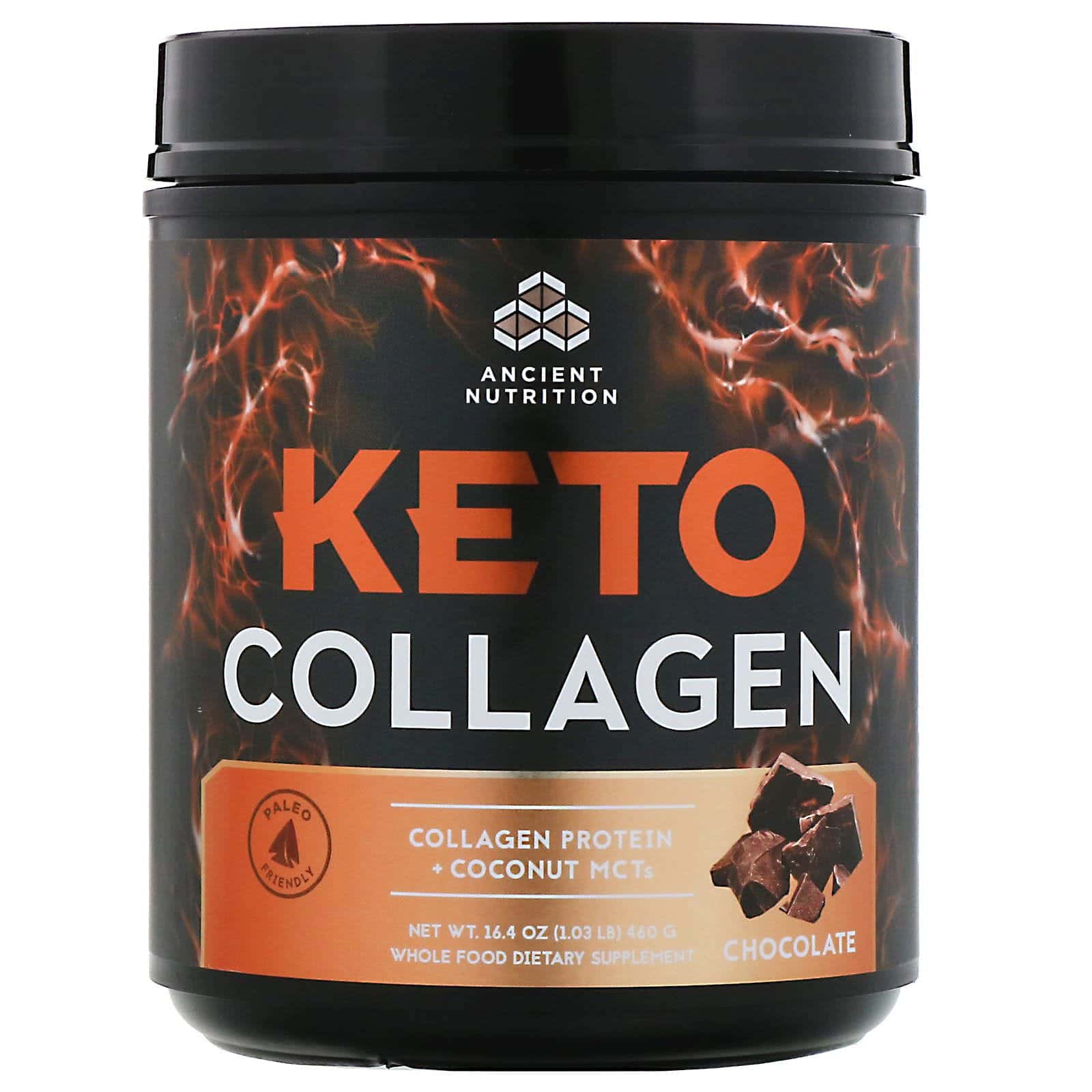 Dr. Axe / Ancient Nutrition, KetoCollagen, Proteína de colágeno y triglicéridos de cadena media de coco, Sabor a chocolate, 460 g (16,4 oz)