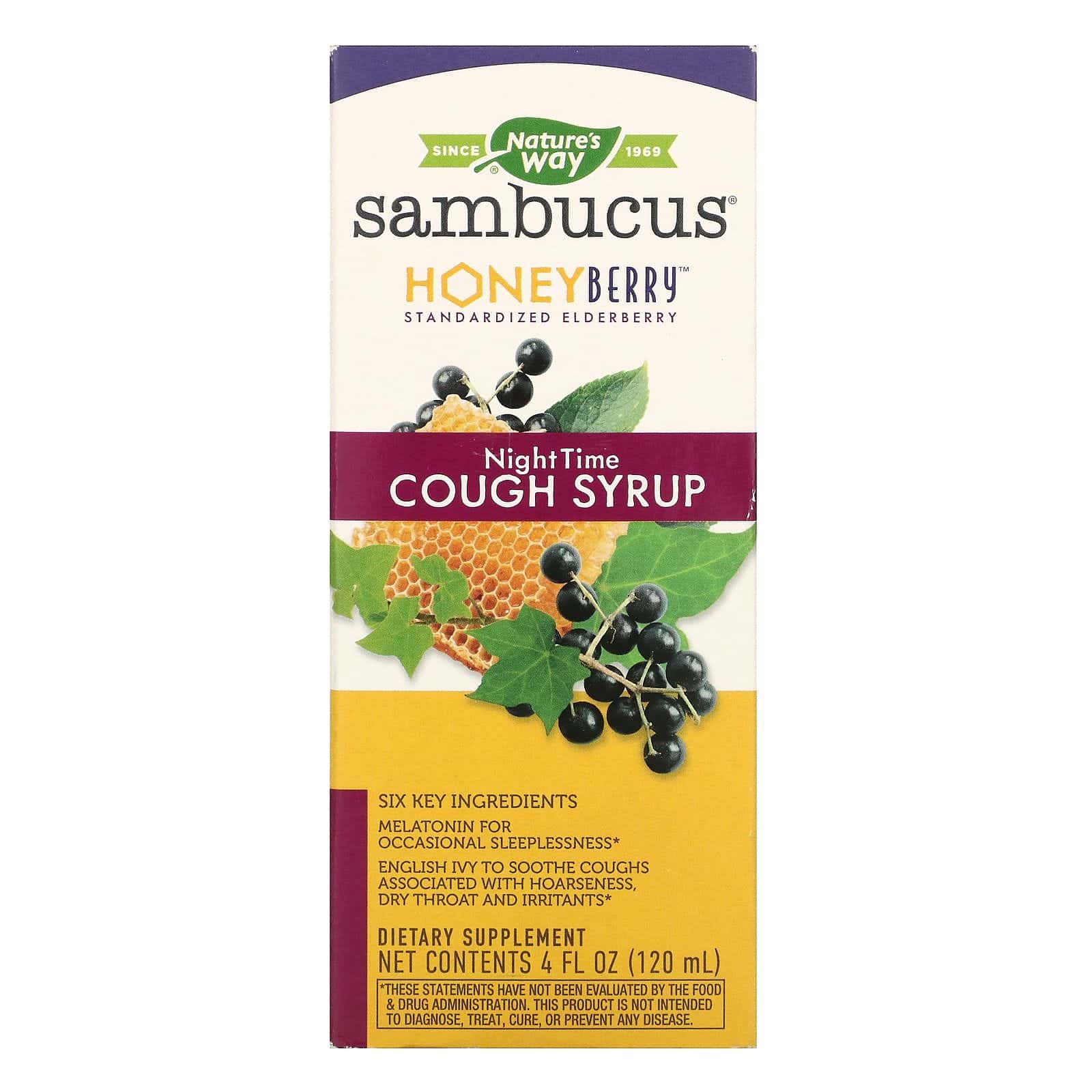 Nature's Way, Sambucus HoneyBerry NightTime Cough Syrup, 4 fl oz