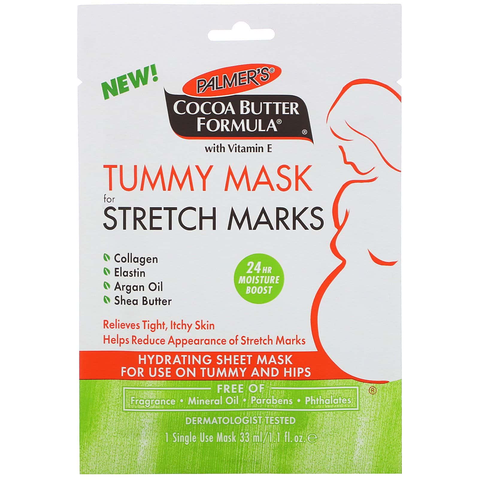 Palmer's, Cocoa Butter Formula, Mascarilla antiestrías para el abdomen, 1 mascarilla de un solo uso, 33 ml (1,1 oz. líq.)