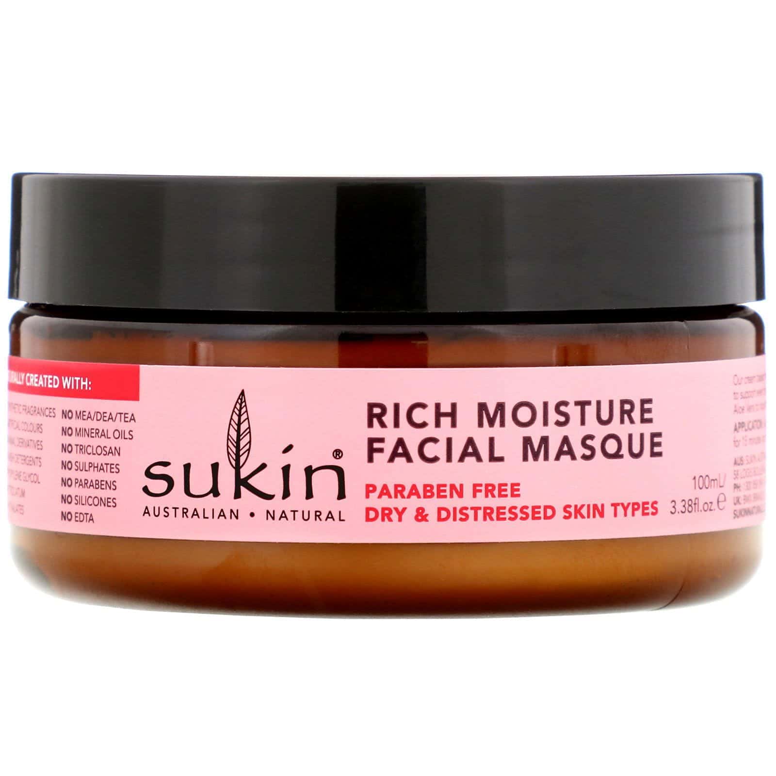 Sukin, Mascarilla facial con humectación intensa, Rosa mosqueta, 100 ml (3,38 oz. líq.)