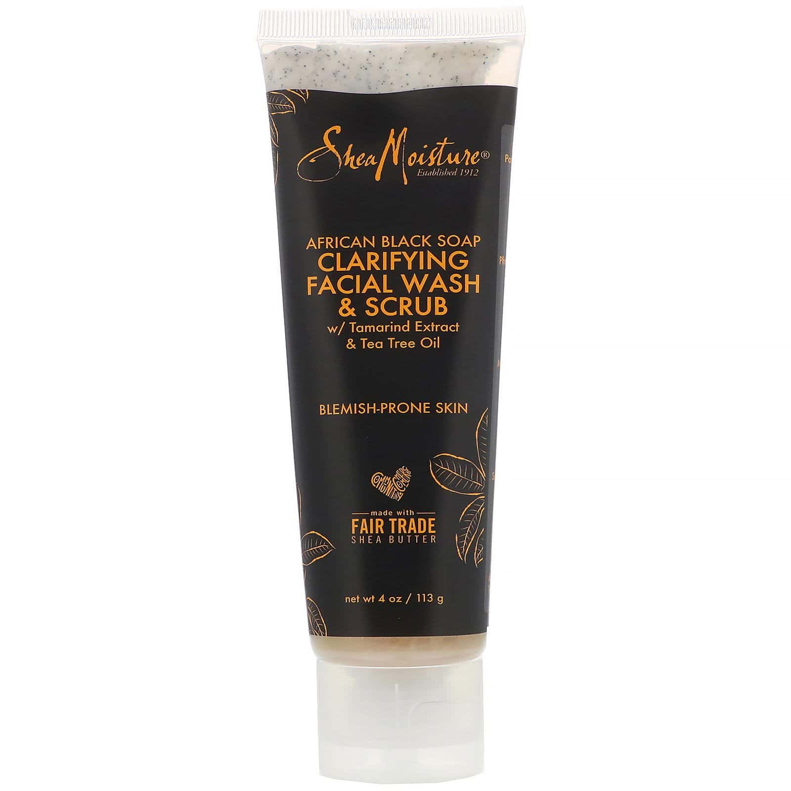 SheaMoisture, Jabón negro africano, Limpiador facial aclarante y exfoliante, 113 g (4 oz)