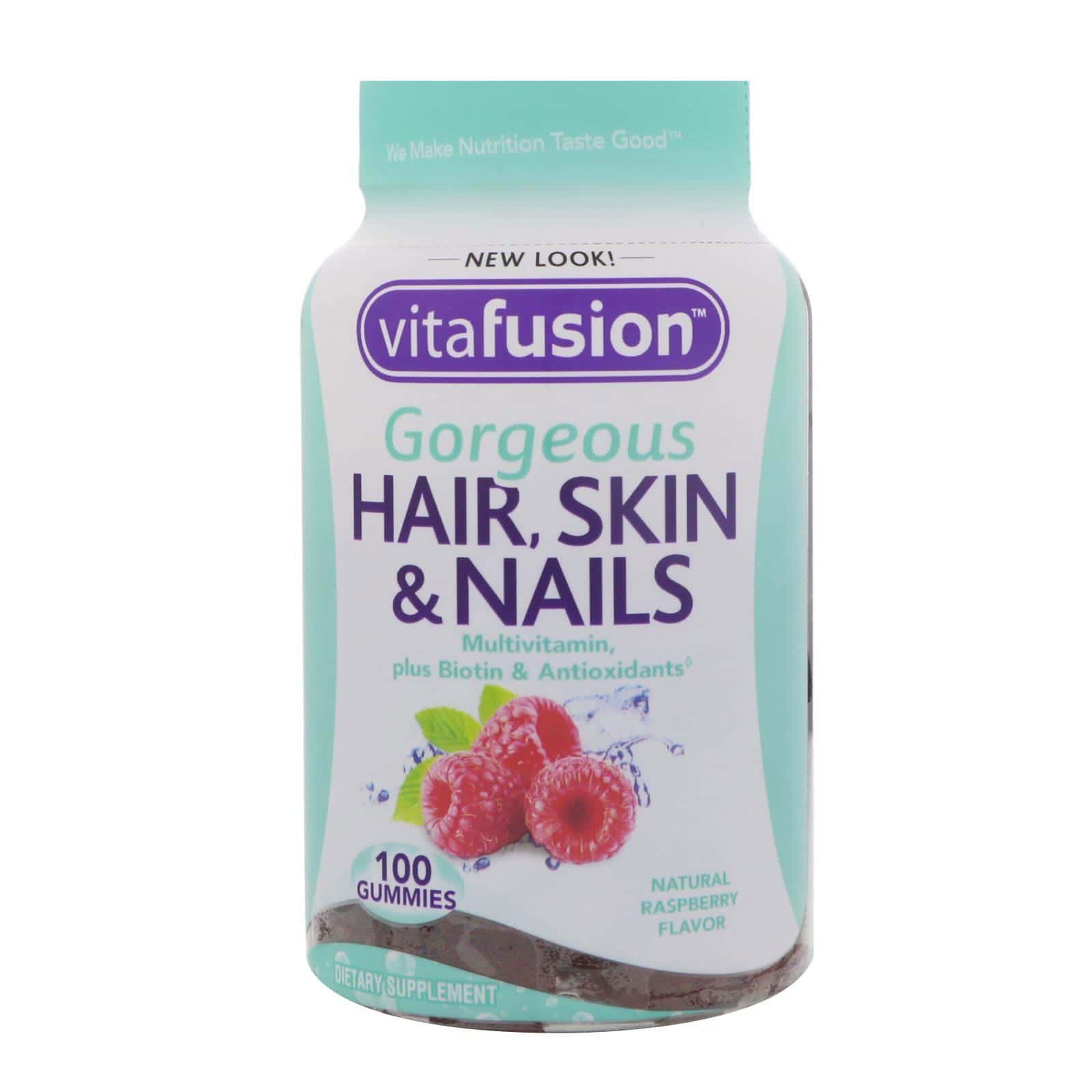 VitaFusion, Multivitaminas para un cabello, piel y uñas espectaculares, sabor natural de frambuesa, 100 gomitas