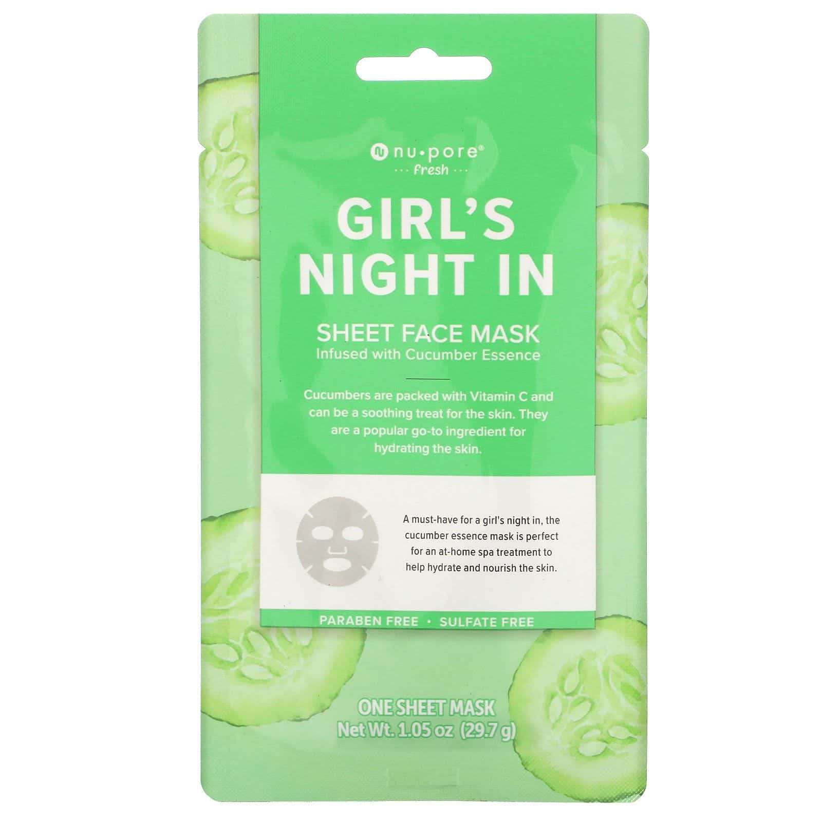 Nu-Pore, Girl's Night In Sheet Mask, Cucumber, 1 Sheet