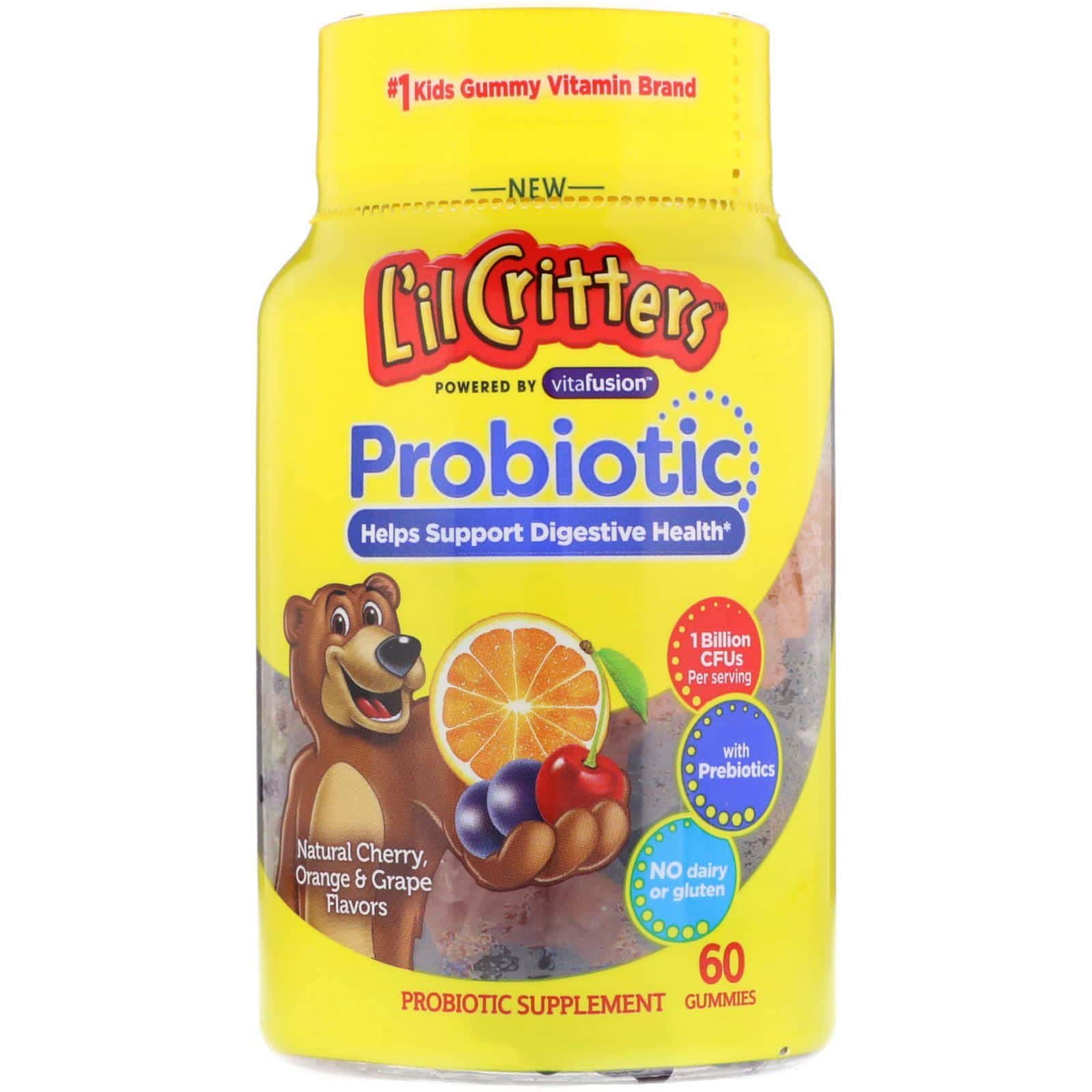 L'il Critters, Probiótico, cereza natural, sabor a naranja y uva, 60 gomitas