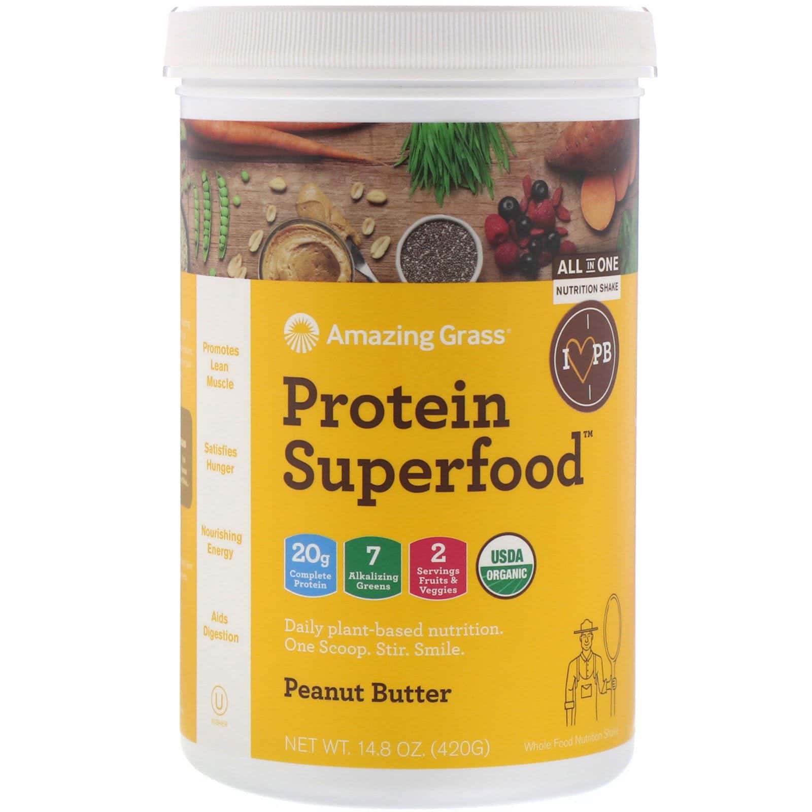 Amazing Grass, Superalimento proteico, mantequilla de maní, 14,8 oz (420 g)