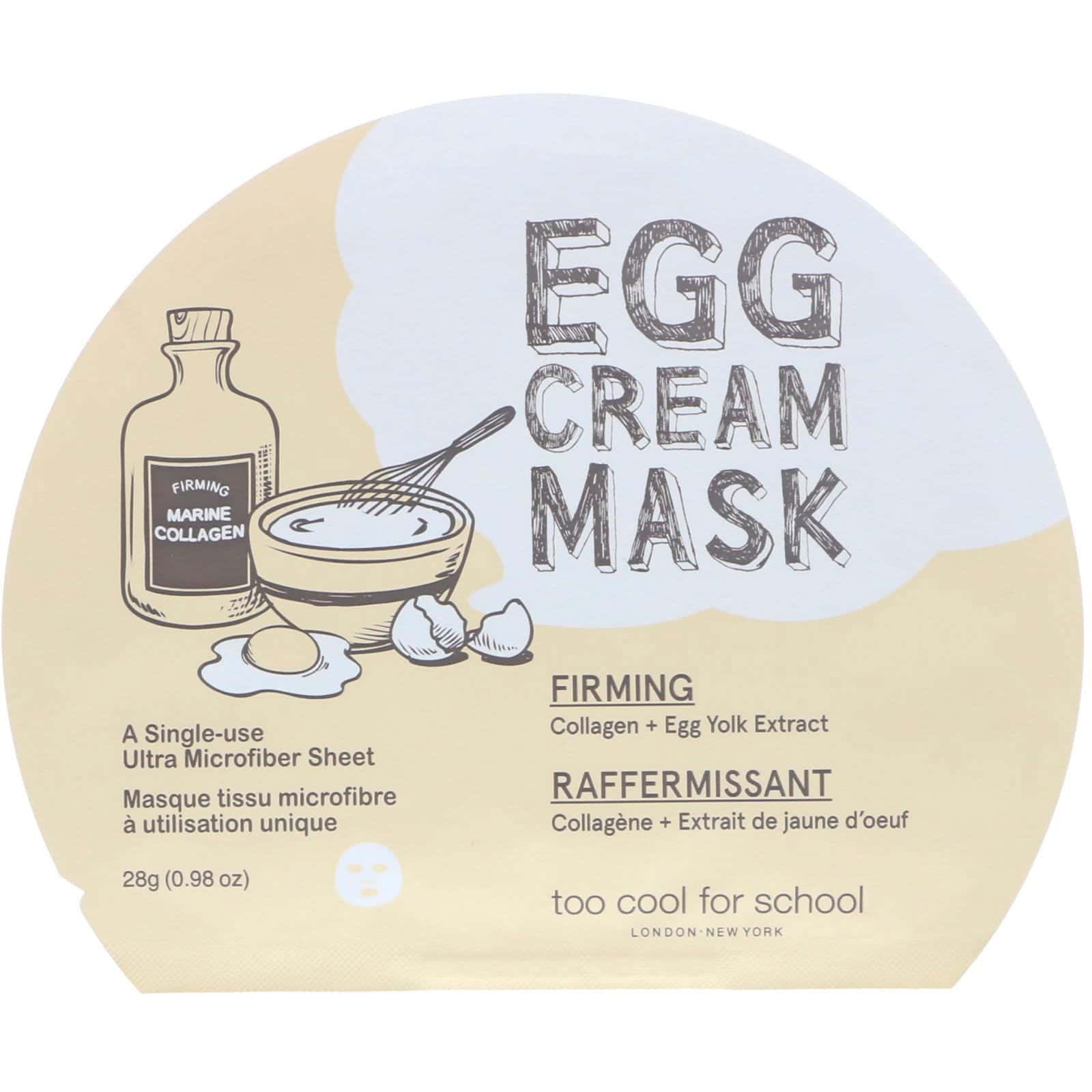 Too Cool for School, Mascarilla de crema con huevo, reafirmante, 1 plancha, 0,98 oz (28 g)