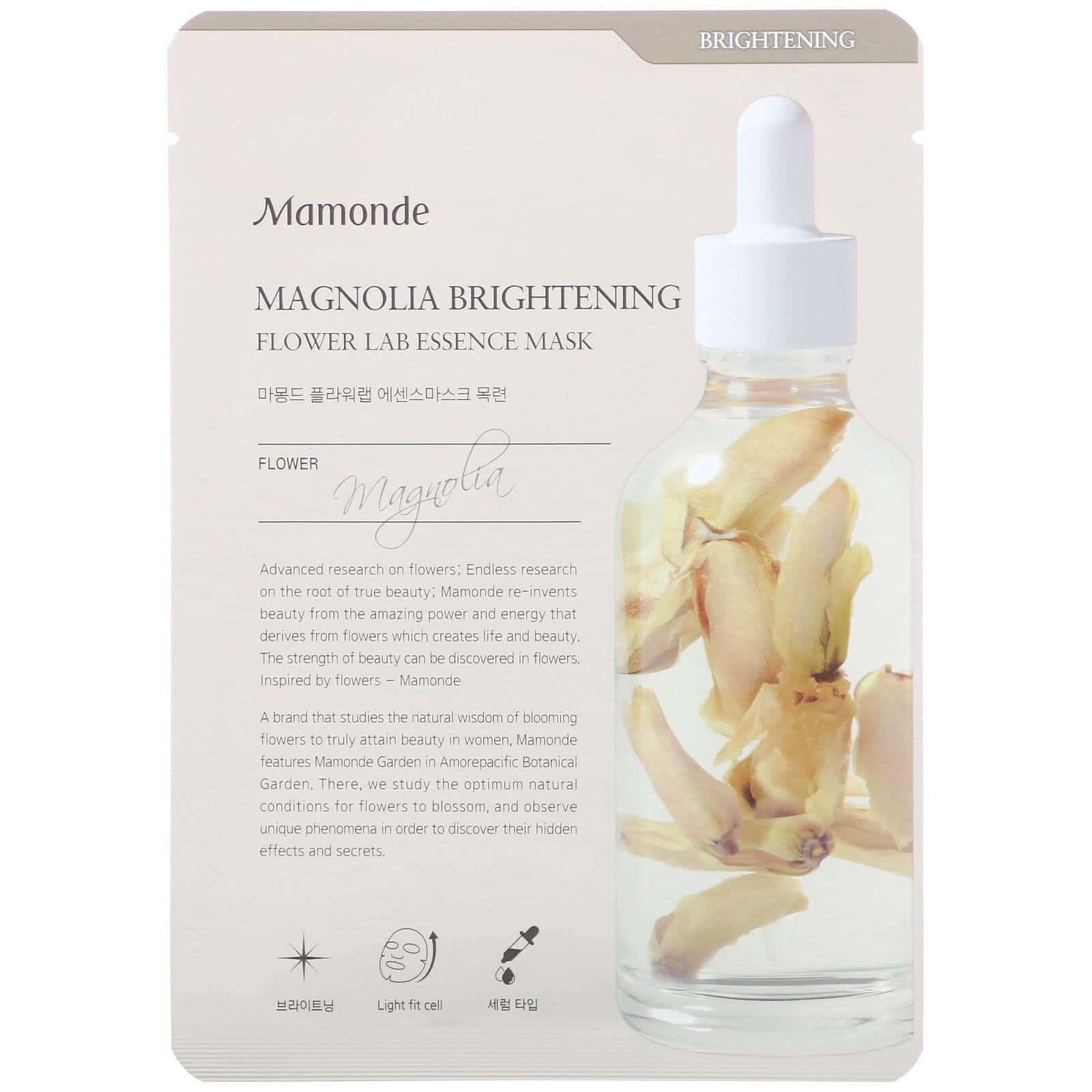 Mamonde, Iluminación con magnolia, Mascarilla Flower Lab Essence Mask, 1 lámina, 25 ml