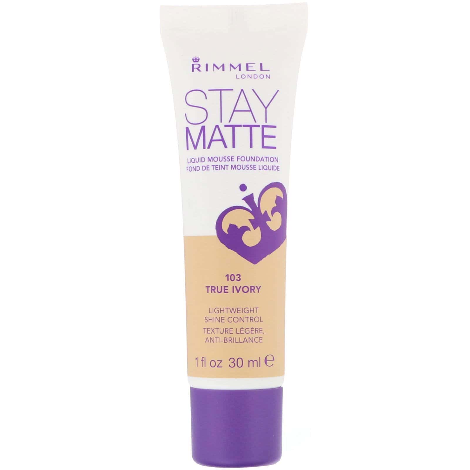 Rimmel London, Base en mousse líquida Stay Matte, 103 Marfil verdadero, 30 ml (1 oz. líq.)