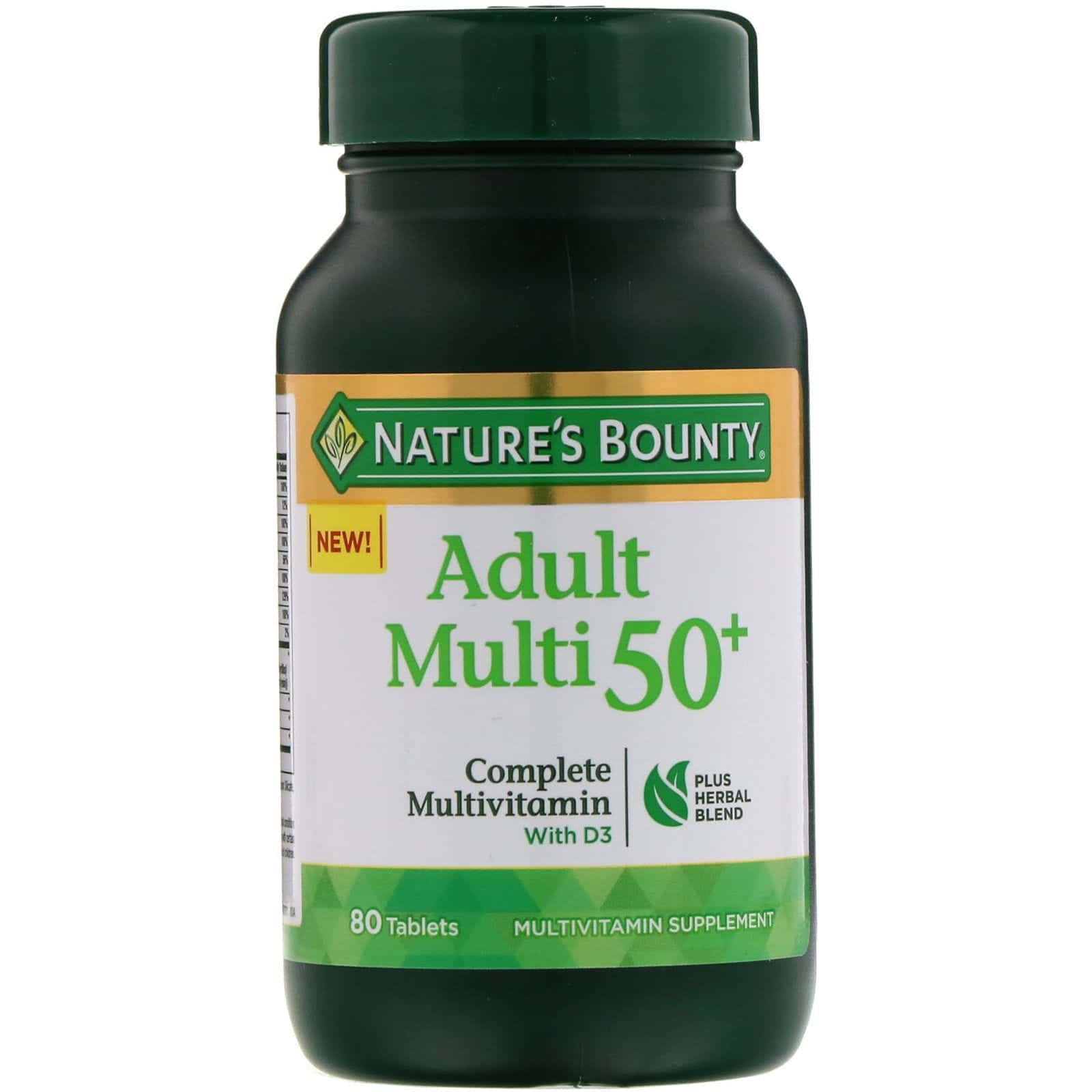 Nature's Bounty, Adult Multi 50+, Complejo multivitamínico con D3, 80 comprimidos