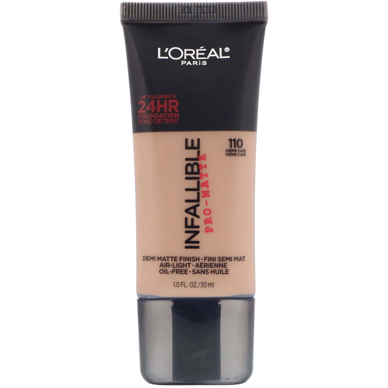 L'Oreal, Base de maquillaje de acabado mate Infallible, Café con crema 110, 30 ml (1 oz. líq.)