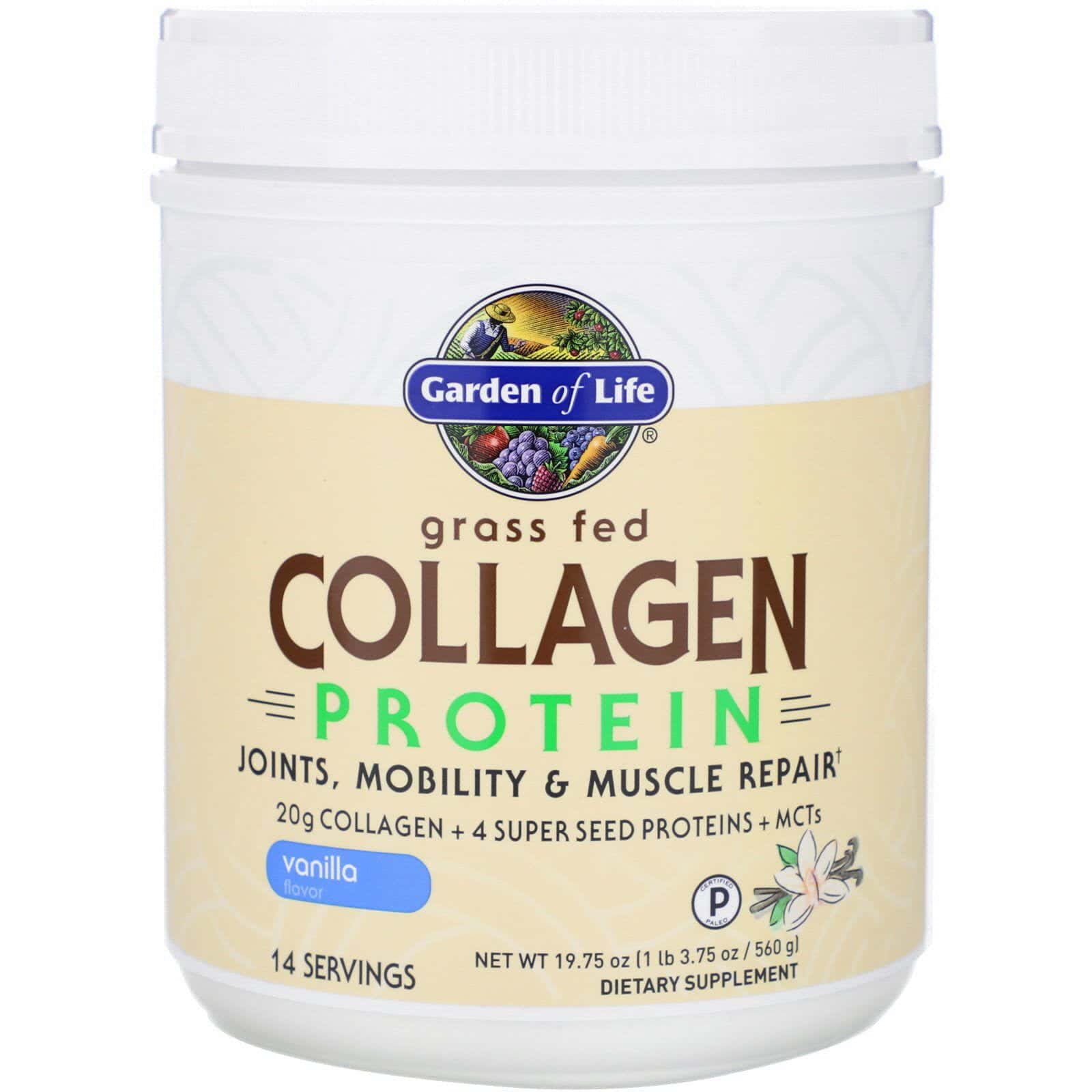 Garden of Life, Proteína de colágeno proveniente de animales alimentados con pastura, Vainilla, 560 g (19,75 oz)