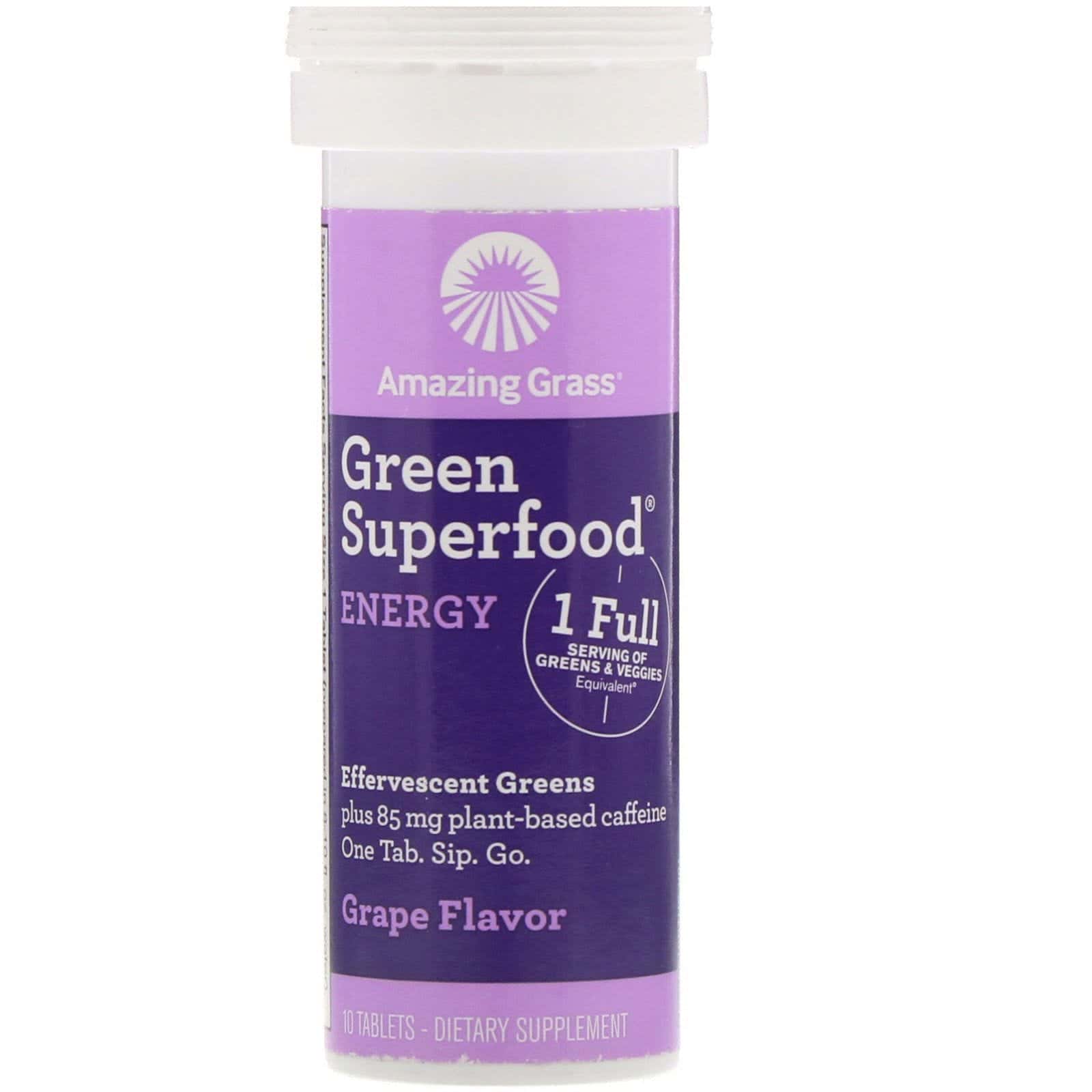 Amazing Grass, Superalimento verde, Hojas verdes energizantes en formato efervescente, Sabor a uva, 10 comprimidos
