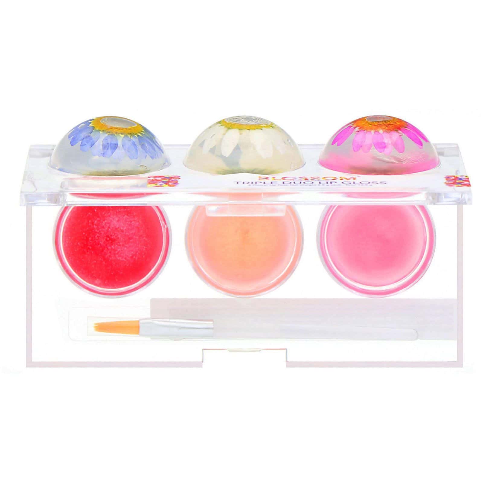 Blossom, Brillo labial Triple Duo, colección besos dulces, 6 potes de labial, 2,8 g cada uno