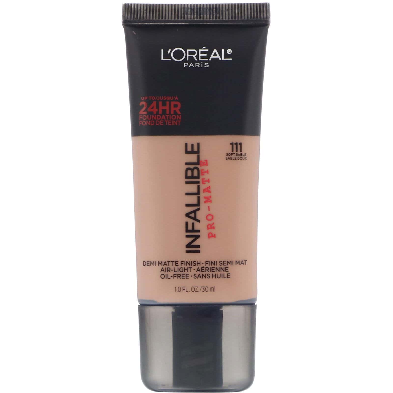 L'Oreal, Base de maquillaje de acabado mate Infallible, Marrón suave 111, 30 ml (1 oz. líq.)