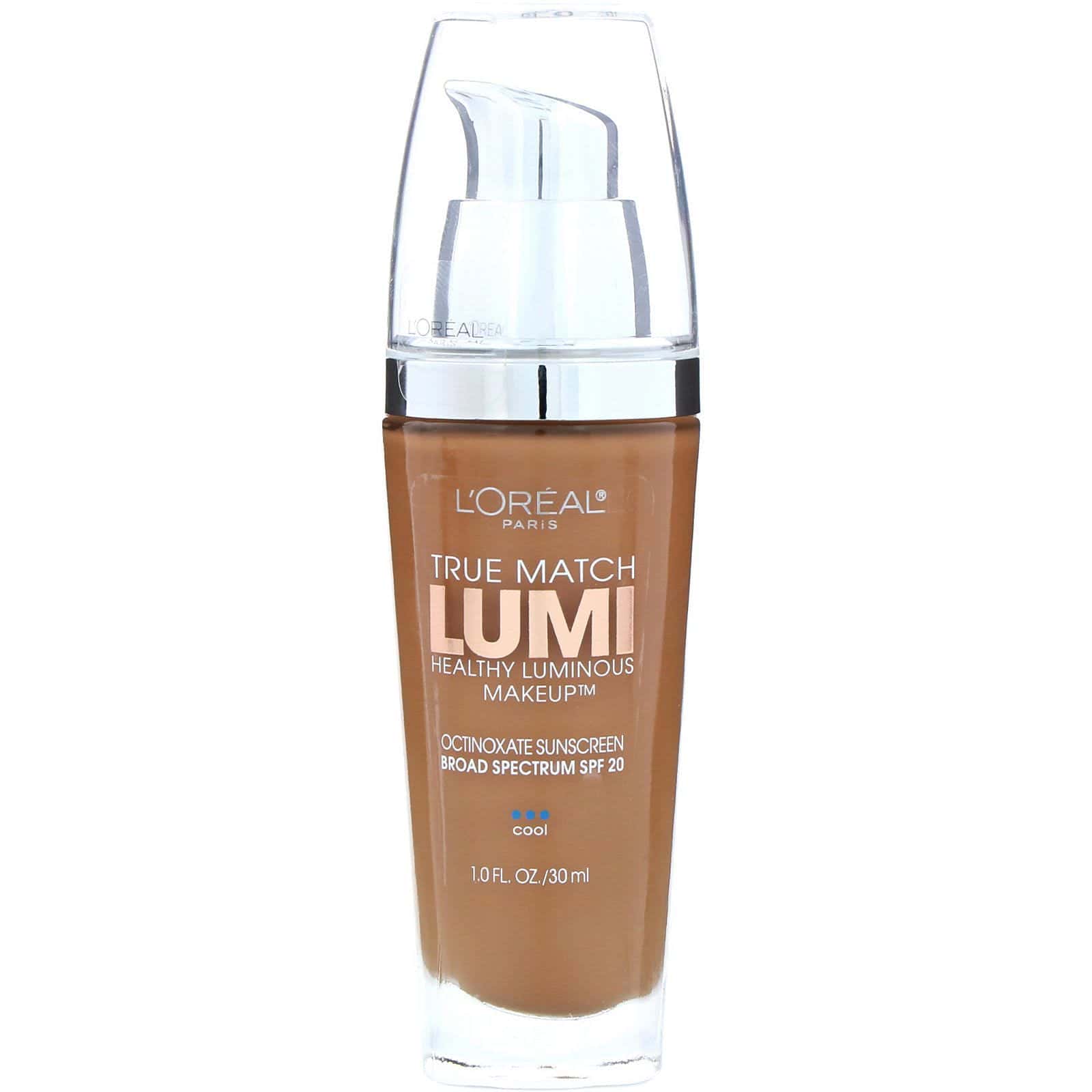 L'Oreal, True Match, Maquillaje luminoso saludable, FPS 20, C6 Azabache suave, 30 ml (1 oz. líq.)