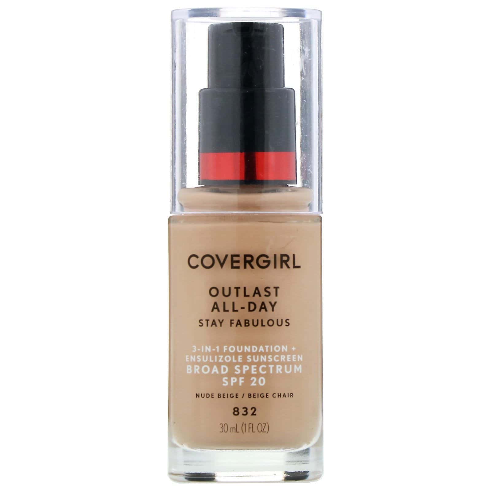 Covergirl, Outlast All-Day, Stay Fabulous, Base 3 en 1, 832 Beige piel, 30 ml (1 oz. líq.)