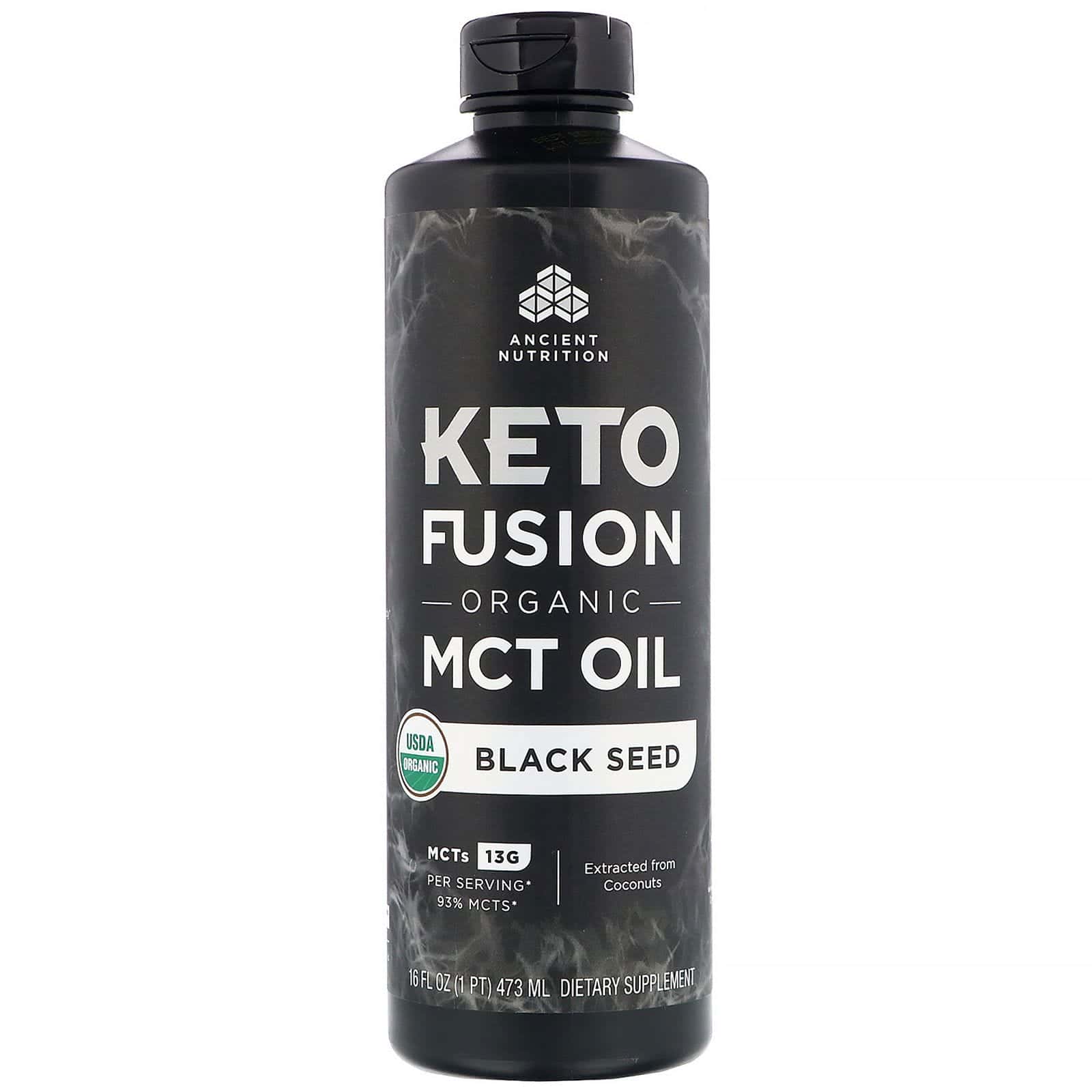 Dr. Axe / Ancient Nutrition, KetoFusion, Aceite orgánico de triglicéridos de cadena media (TCM), Semilla negra, 473 ml (16 oz. líq.)