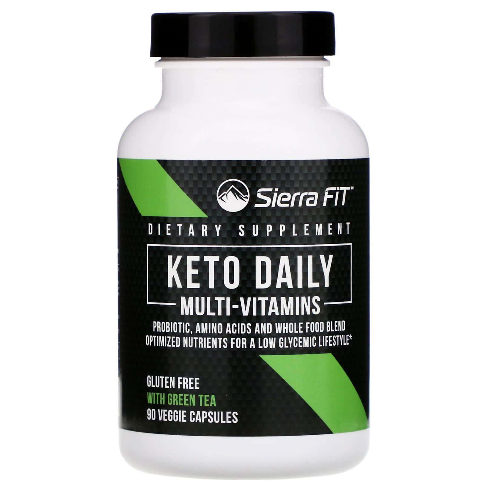 Sierra Fit, Multivitaminas cetogénicas para todos los días con té verde, 90 cápsulas vegetales