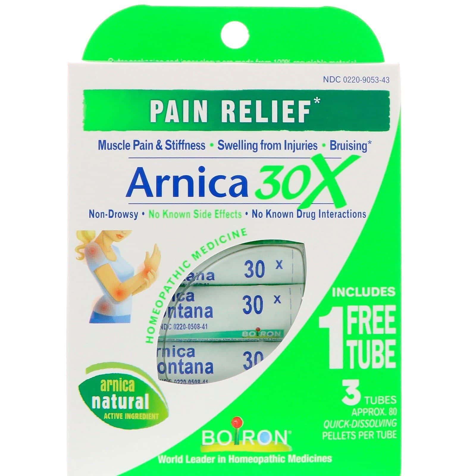 Boiron, Single Remedies, Arnica 30X, 3 tubos, Aprox. 80 bolitas de disolución rápida cada uno