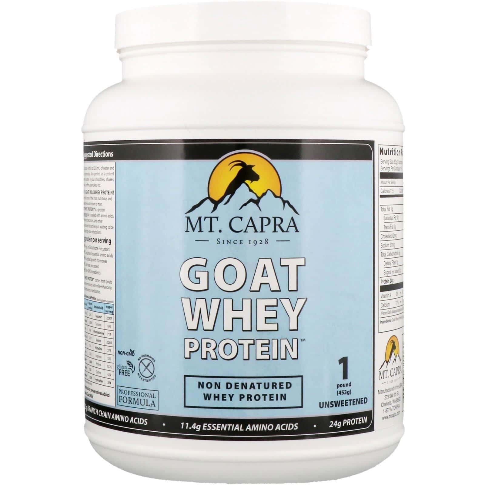 Mt. Capra, Proteína de suero de leche de cabra, sin endulzar, 1 libra (453 g)
