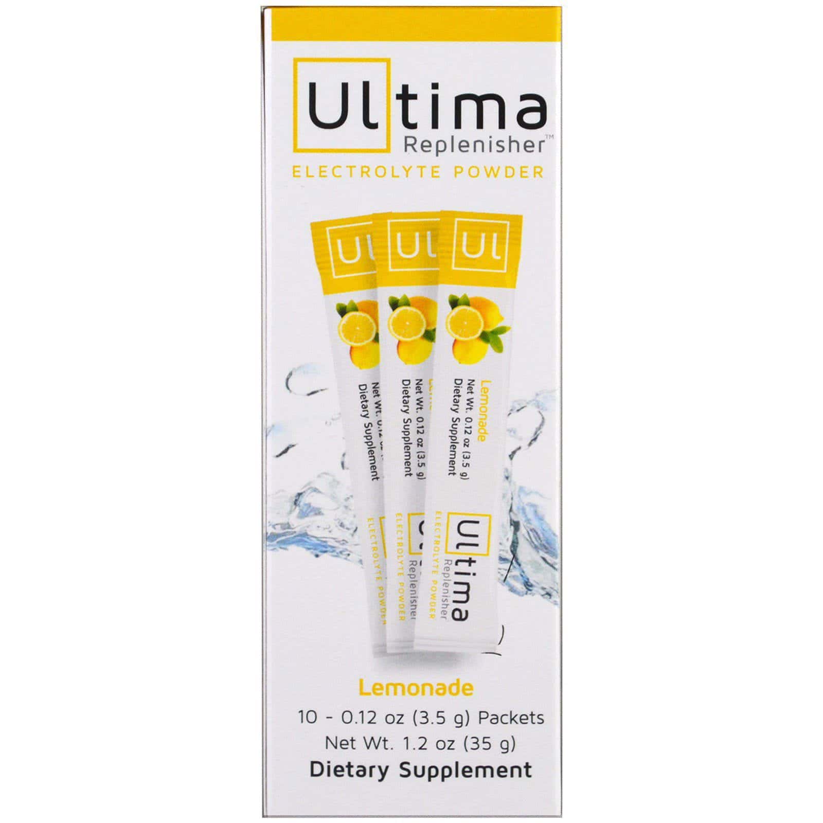 Ultima Replenisher, Polvo reestablecedor de electrolitos Ultima, Limonada, 10 empaques, 0,12 oz (3,5 g) cada uno