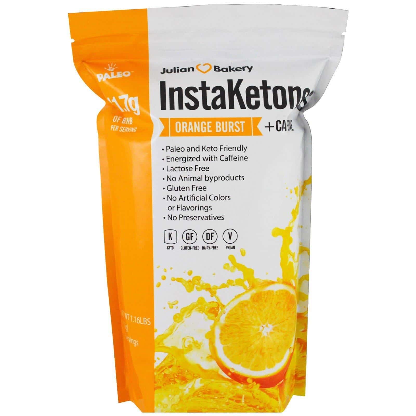 Julian Bakery, Cetonas exógenas InstaKetones, sabor naranja + cafeína, 1.16 lbs (525 g)