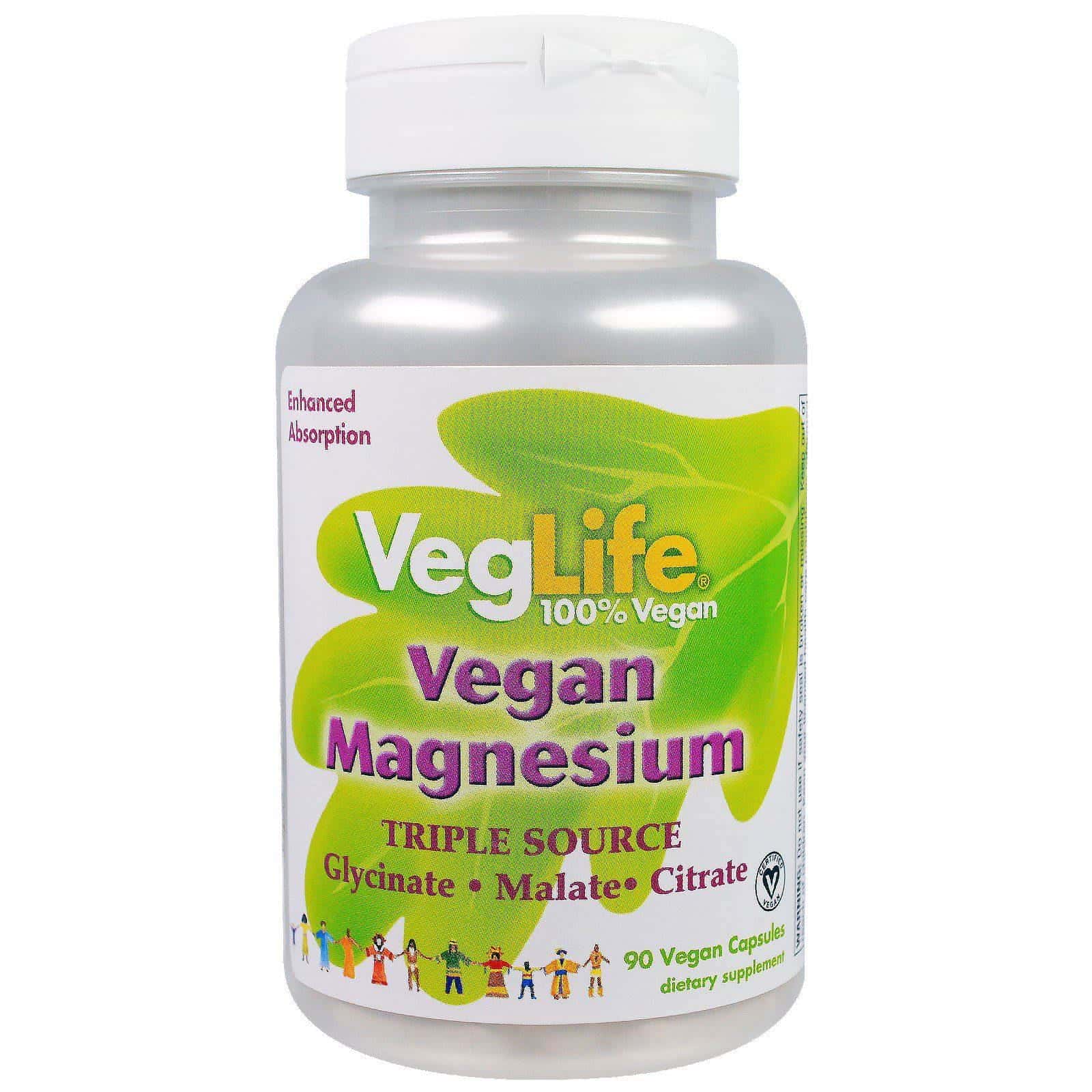 VegLife, Magnesio vegano, triple fuente, 90 cápsulas veganas