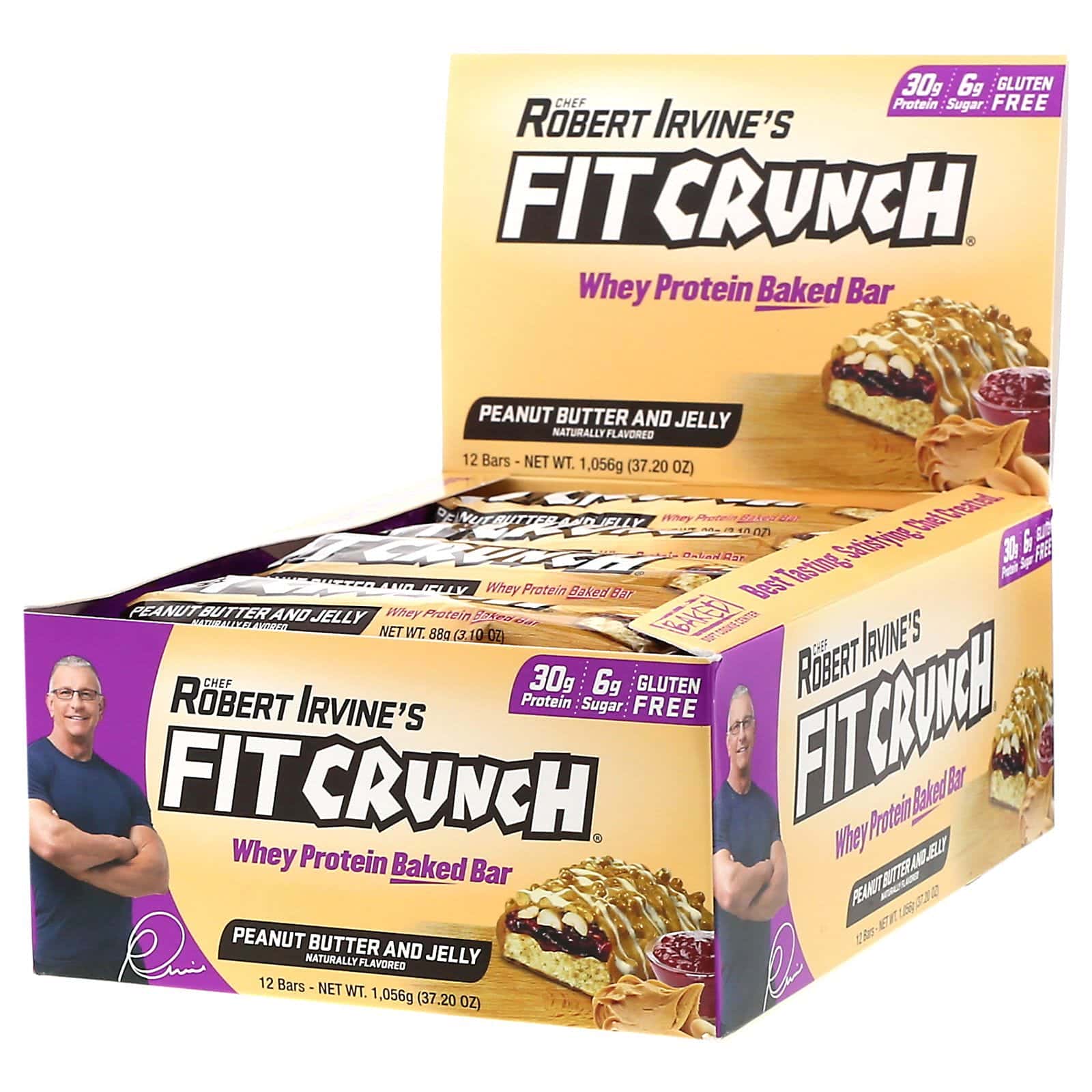 FITCRUNCH, Barrita horneada de proteína de suero de leche, Mantequilla de maní y jalea, 12 barritas, 88 g (3,10 oz) cada una