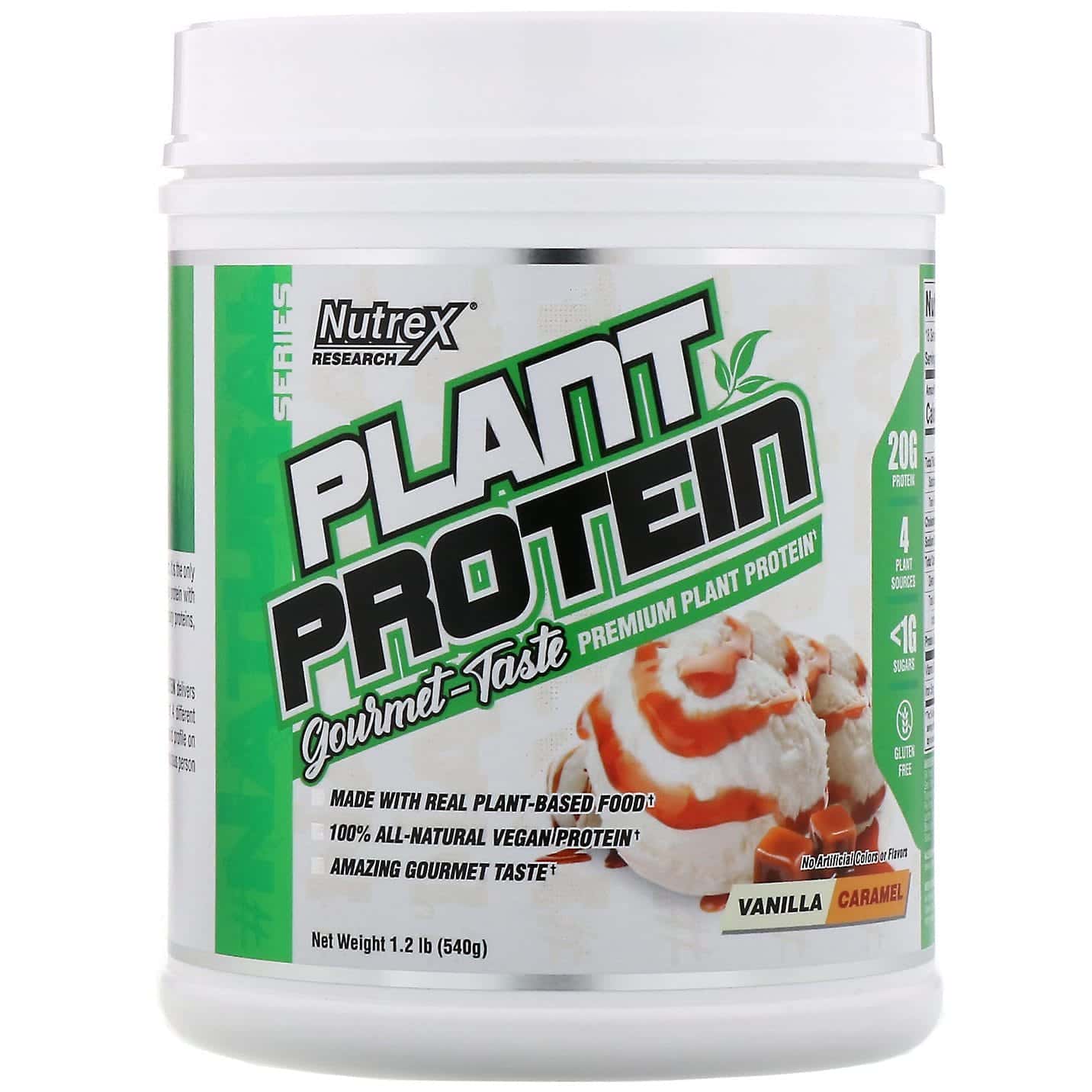 Nutrex Research, Línea natural, proteína vegetal, vainilla y caramelo, 540 g (1,2 lb)