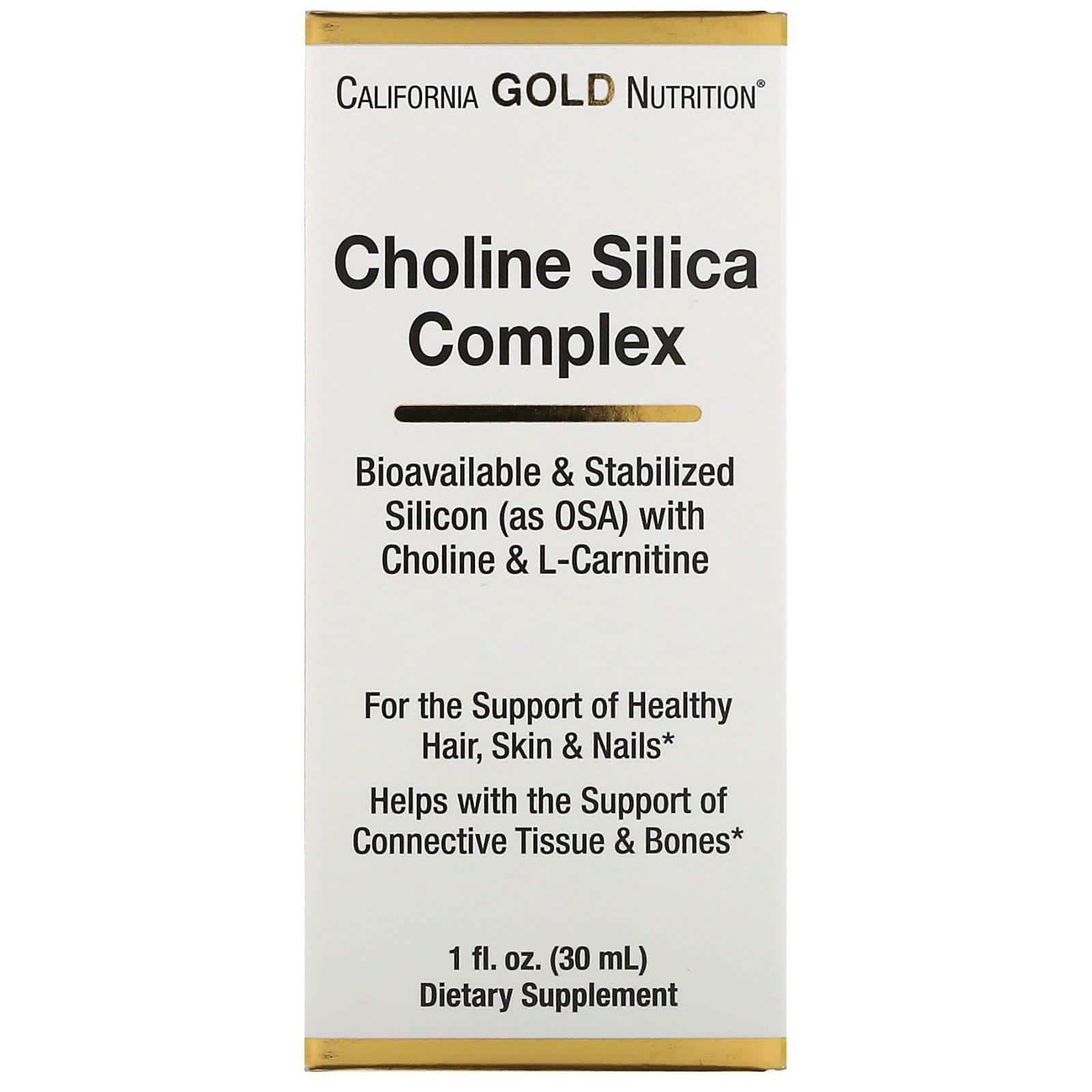 California Gold Nutrition, Complejo de colina y sílice, Suplemento con colágeno y silicio (en forma de OSA) estabilizado y biodisponible, 30 ml (1 oz. líq.)