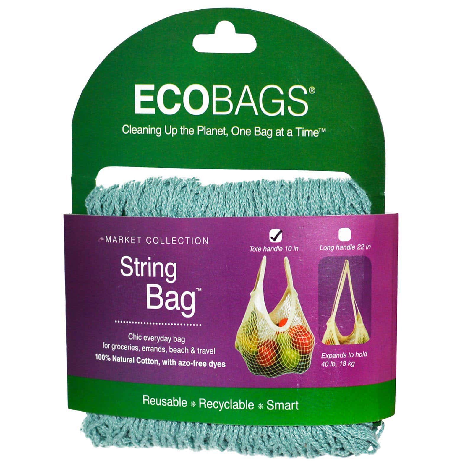 ECOBAGS, Market Collection, String Bag (Bolso), Tote Handle 10 in (Mango de 10 pulgadas), Washed Blue (Azul Lavado), 1 Bag (Bolso)