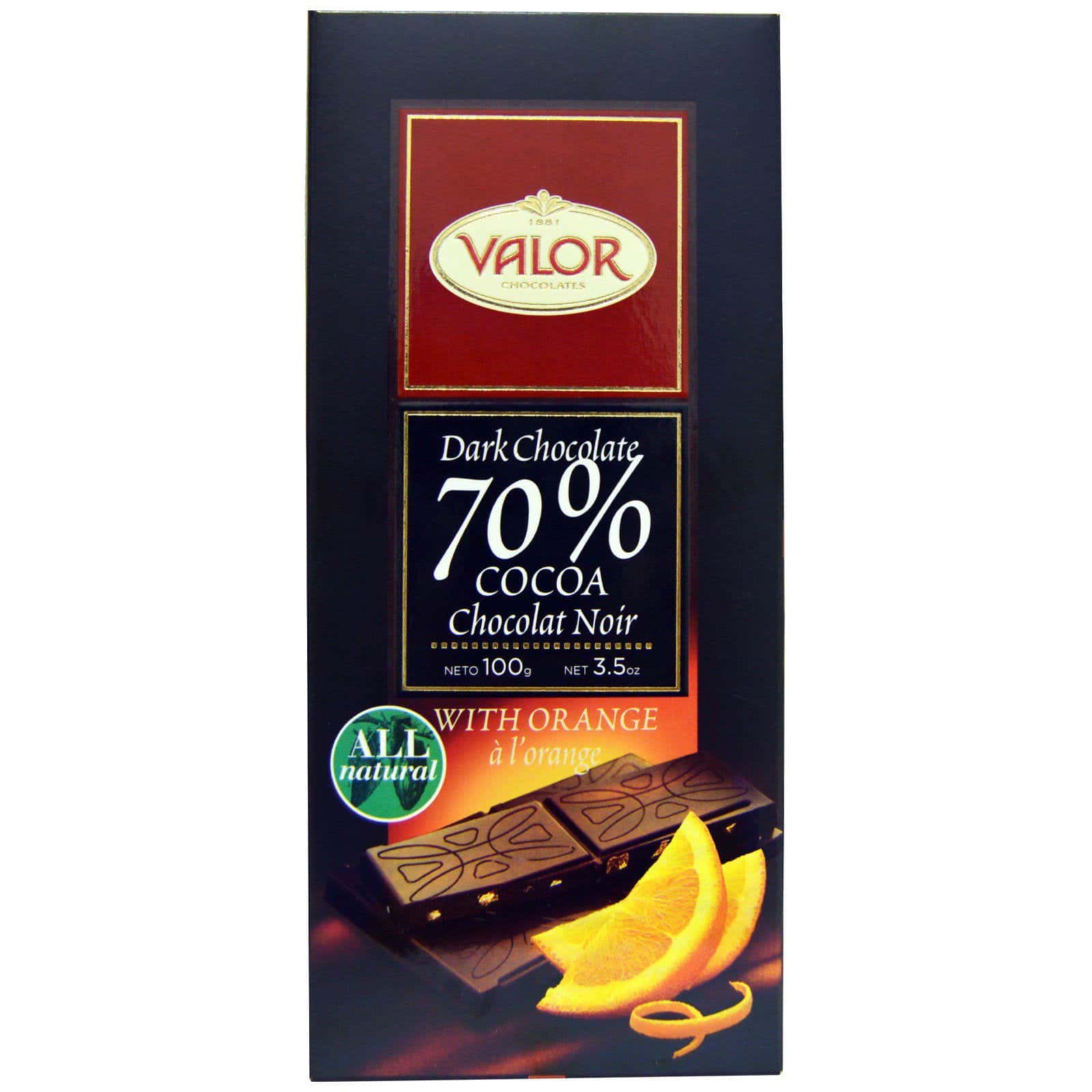 Valor, Chocolate negro, 70% Cacao con naranja, 100 g (3,5 oz)