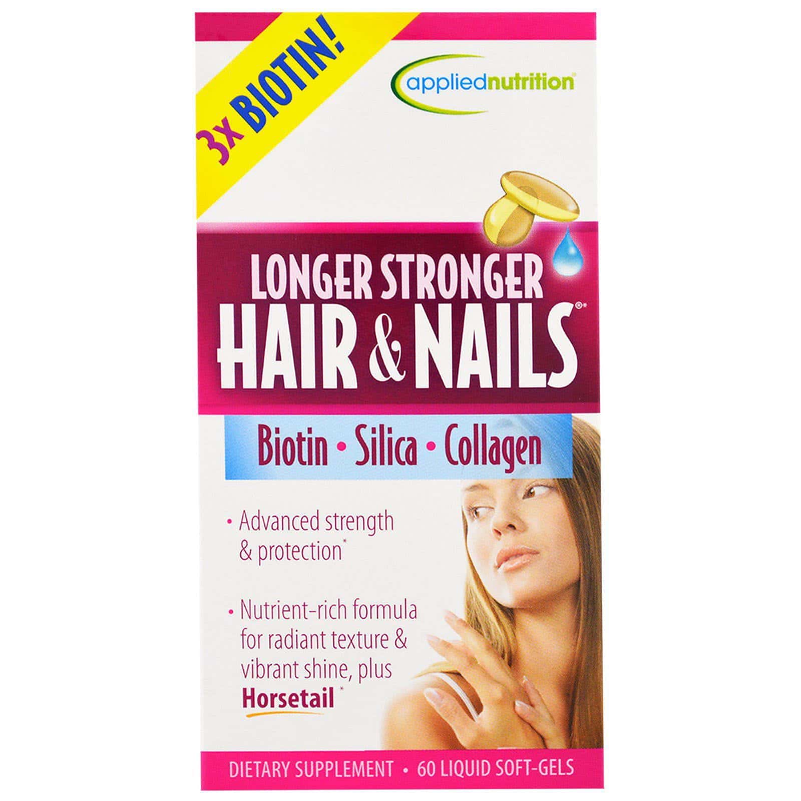 appliednutrition, Cabello más largo y uñas más fuertes, 60 cápsulas líquidas