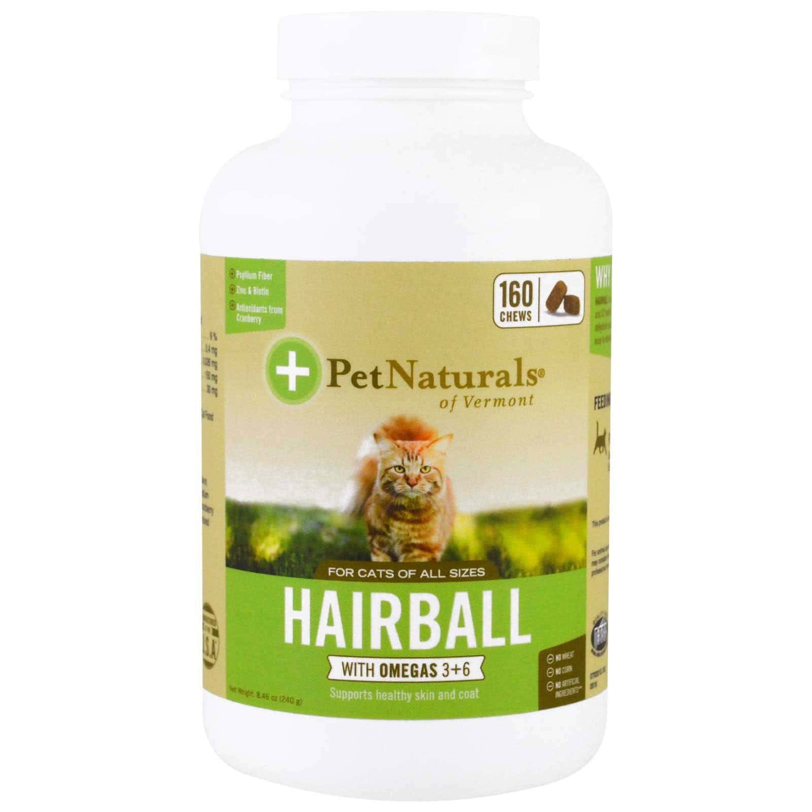 Pet Naturals of Vermont, Bola de pelos para gatos, 160 masticables