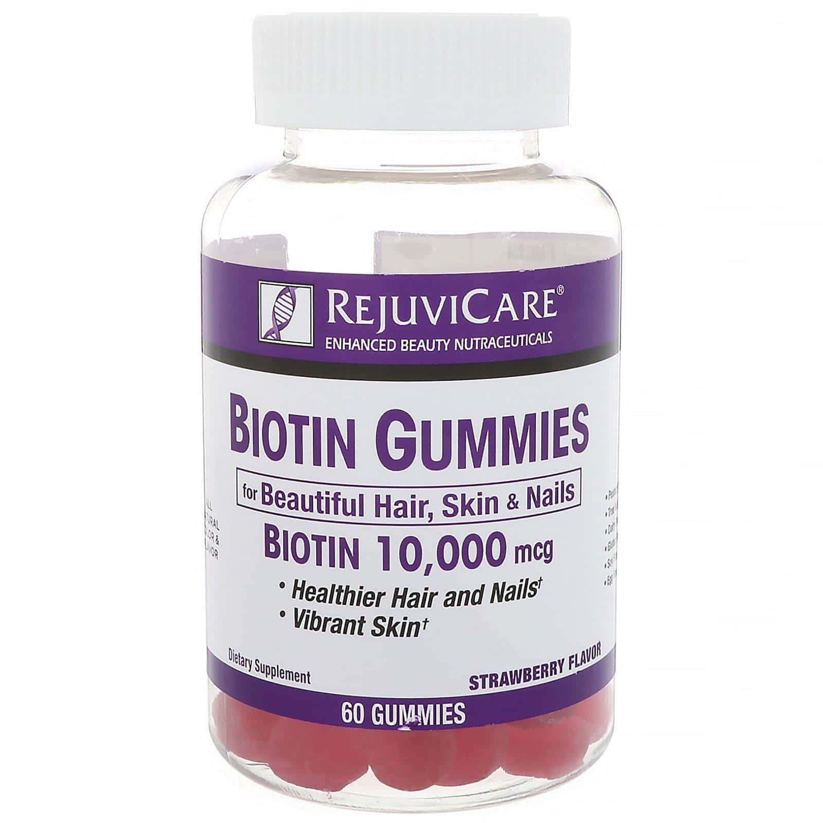 Rejuvicare, Gomitas de biotina, sabor frutilla, 10 000 mcg, 60 gomitas
